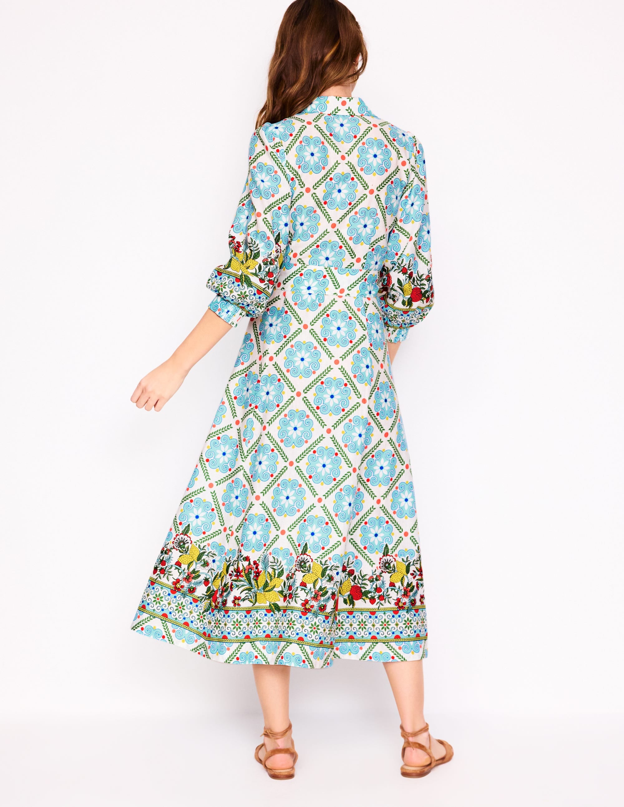 Clara Linen Blend Shirt Dress-Multi, Citrus Vine Tile - Image 3