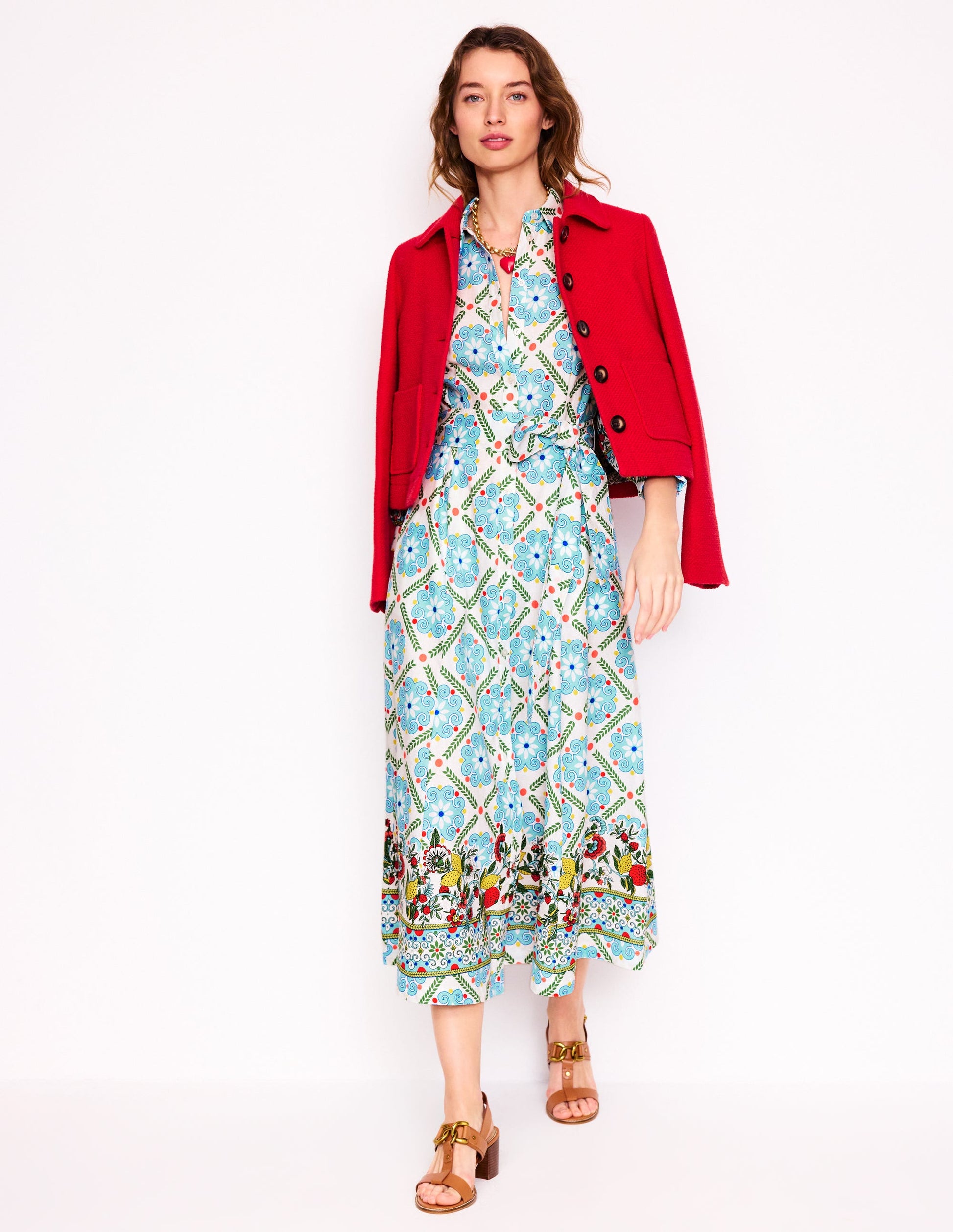 Clara Linen Blend Shirt Dress-Multi, Citrus Vine Tile | Boden UK Clara Linen Blend Shirt Dress-Multi, Citrus Vine Tile | Boden UK