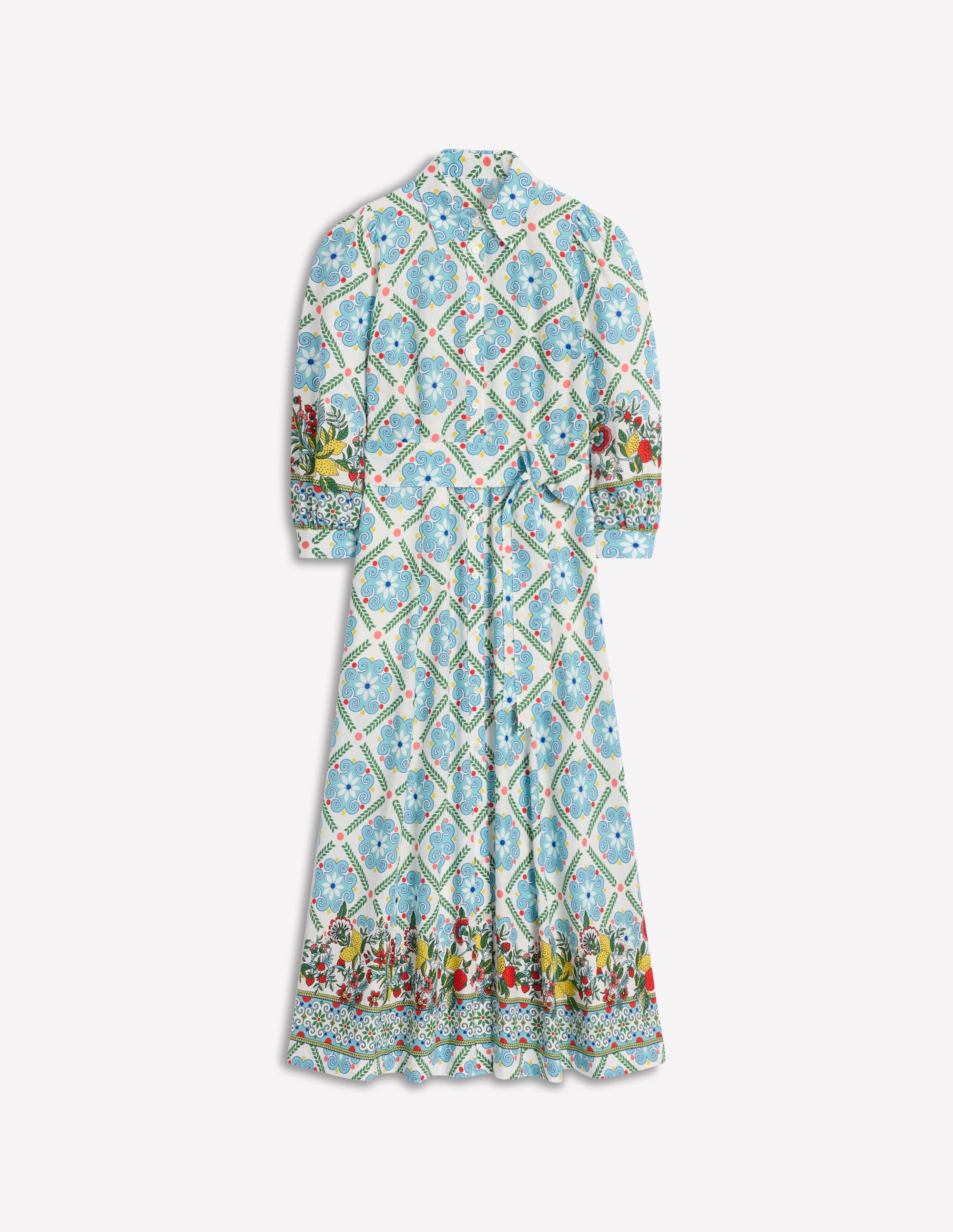 Clara Linen Blend Shirt Dress-Multi, Citrus Vine Tile - Image 6