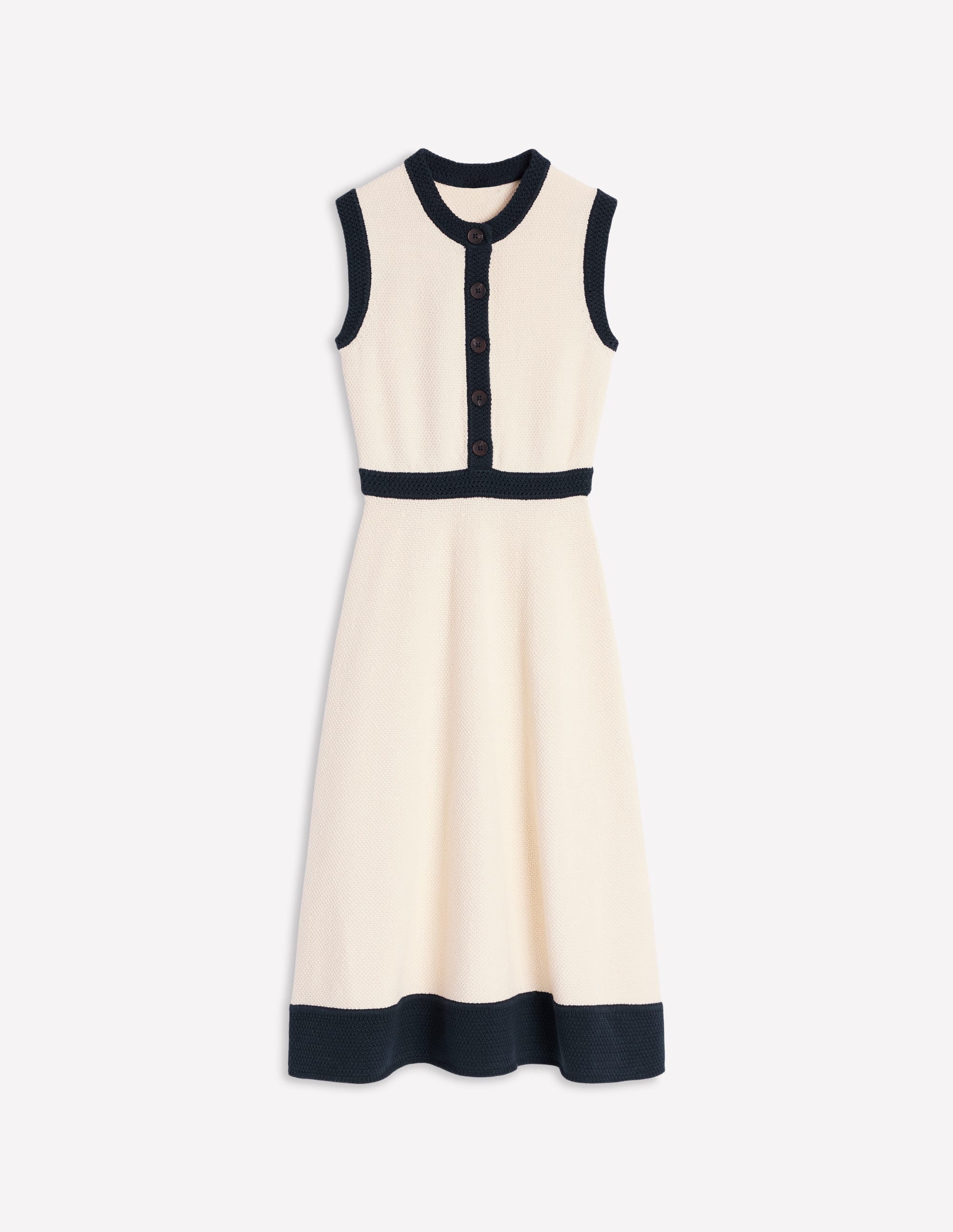 Crochet Trim Knitted Dress-Ivory, Navy - Image 2