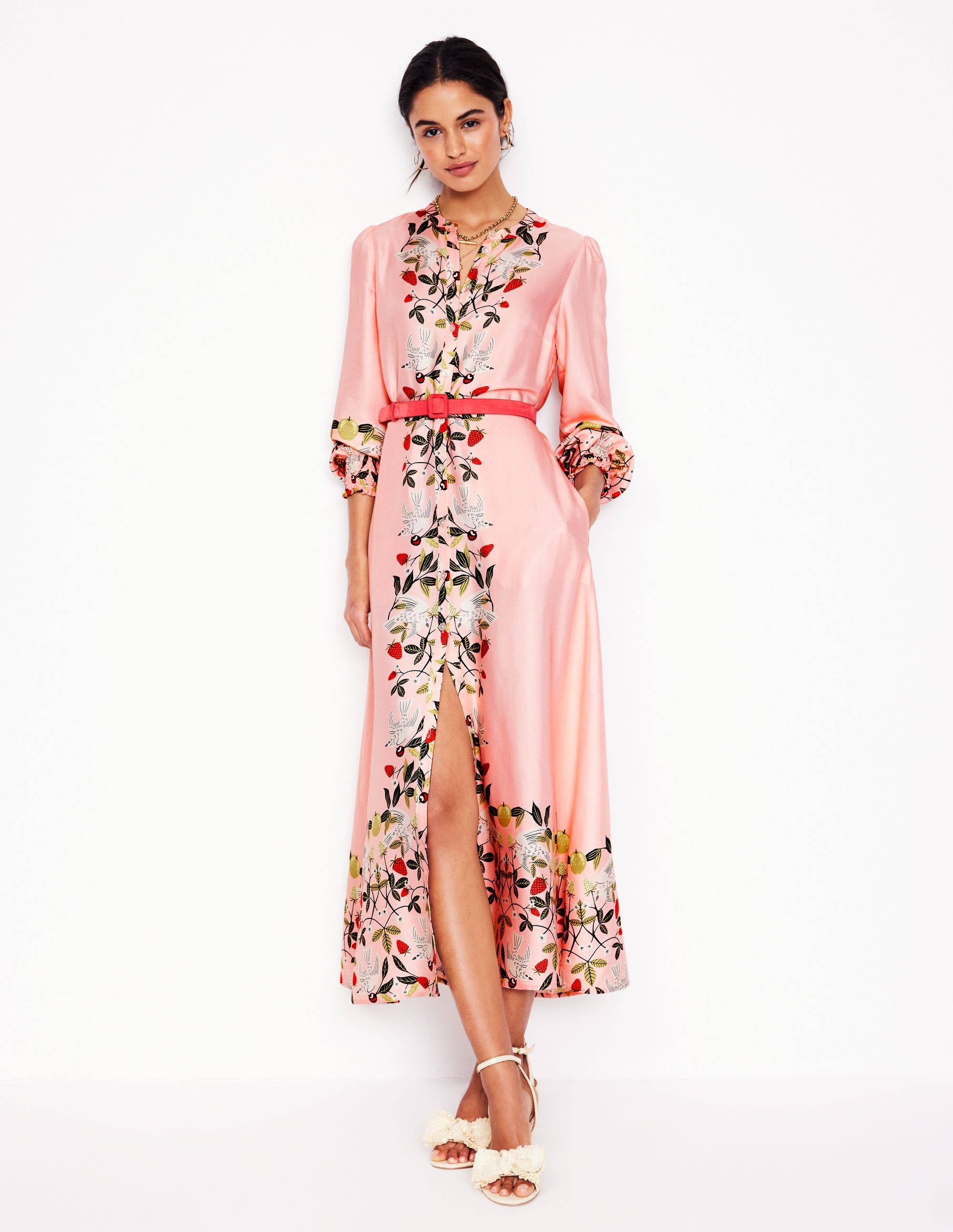Ruby Collarless Shirt Dress-Pink, Bird Paradise - Image 5