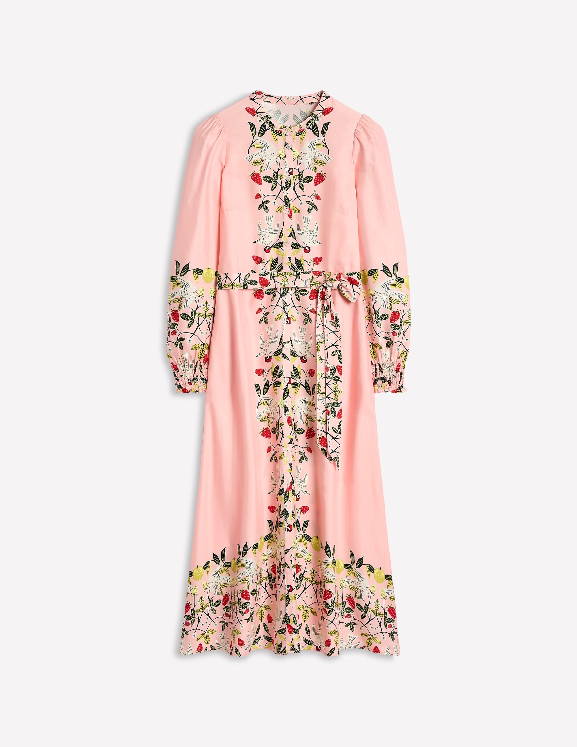 Ruby Collarless Shirt Dress-Pink, Bird Paradise - Image 7