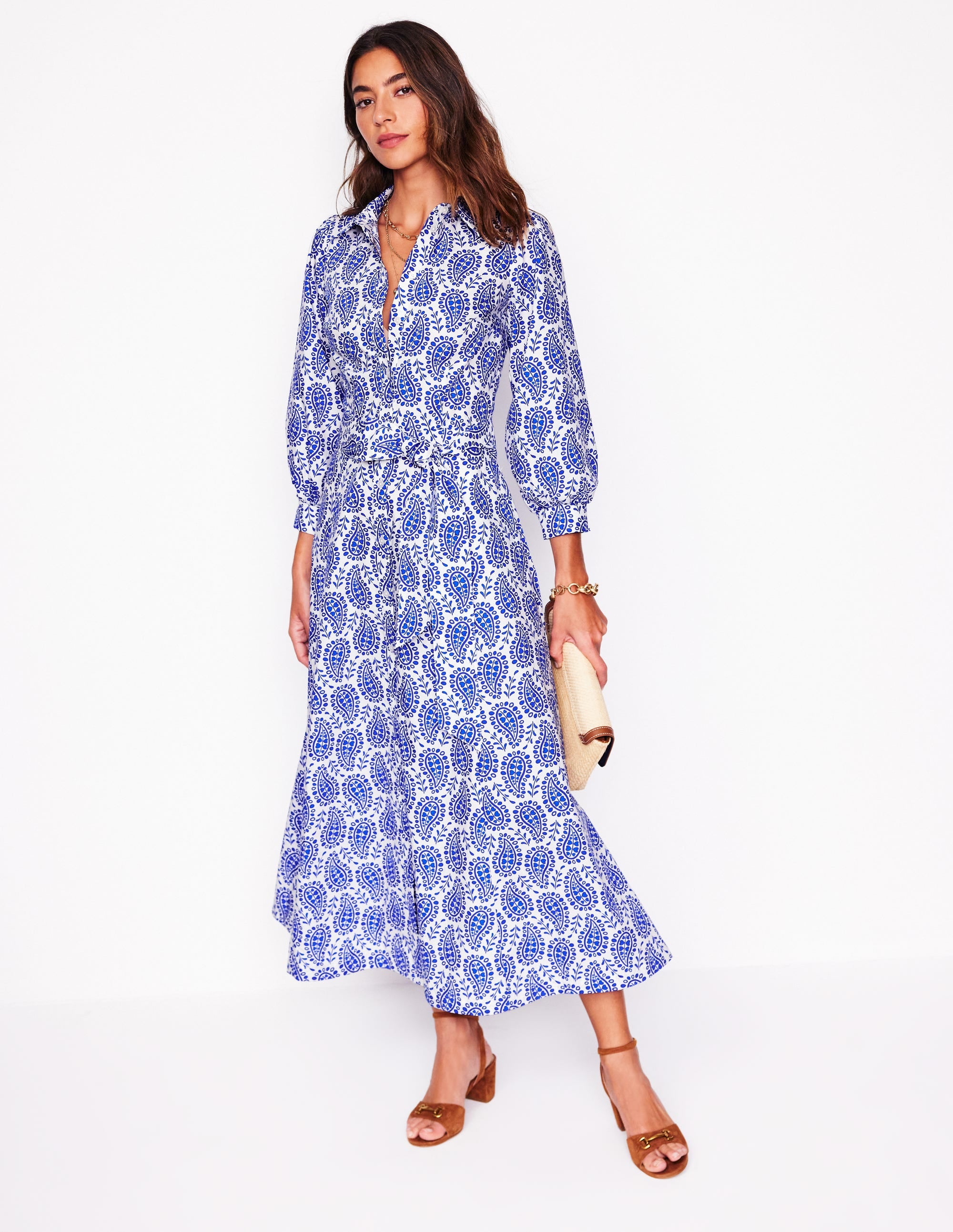 Clara Cotton Shirt Dress-Bright Blue, Paisley Heart - Image 4