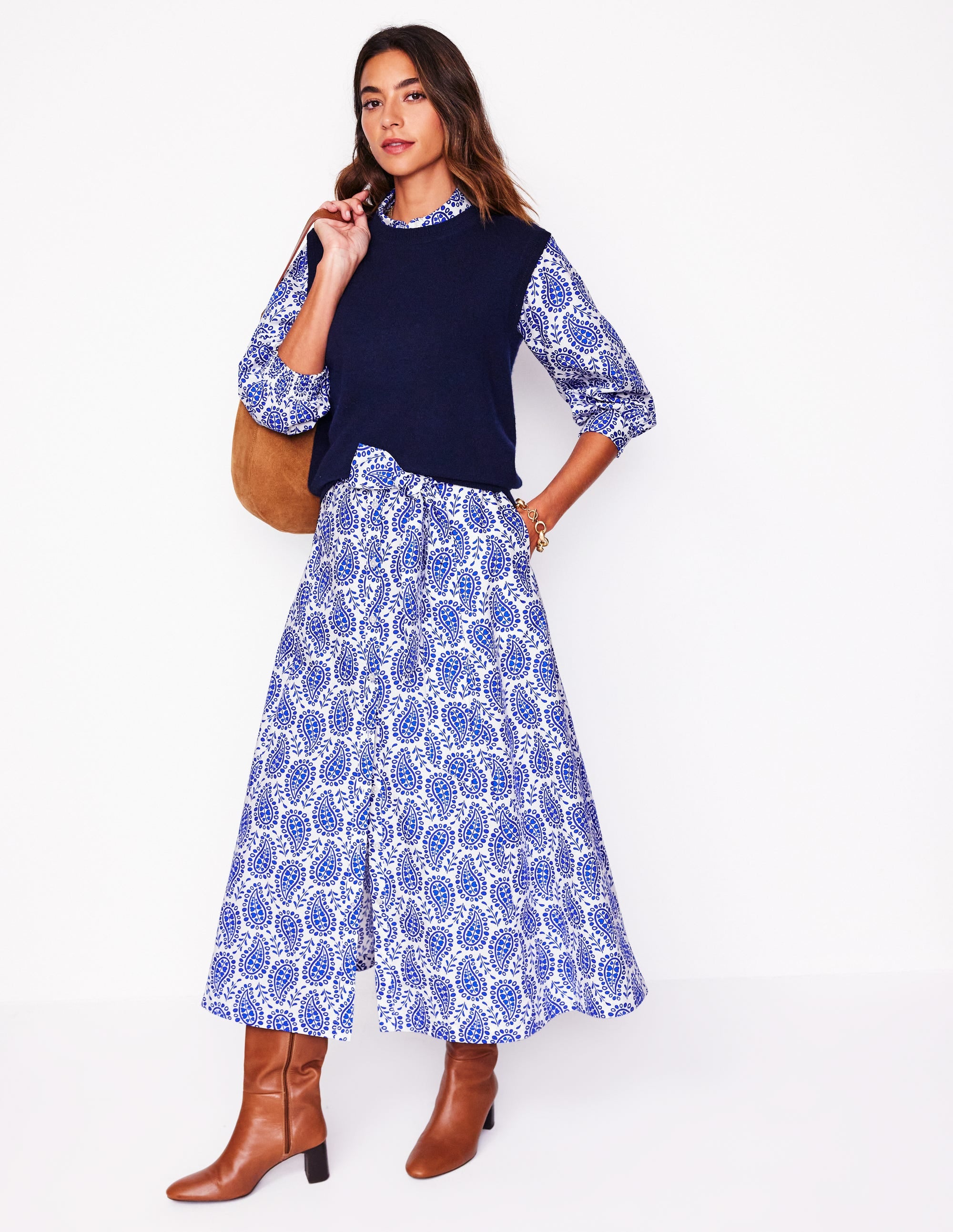 Clara Cotton Shirt Dress-Bright Blue, Paisley Heart - Image 6