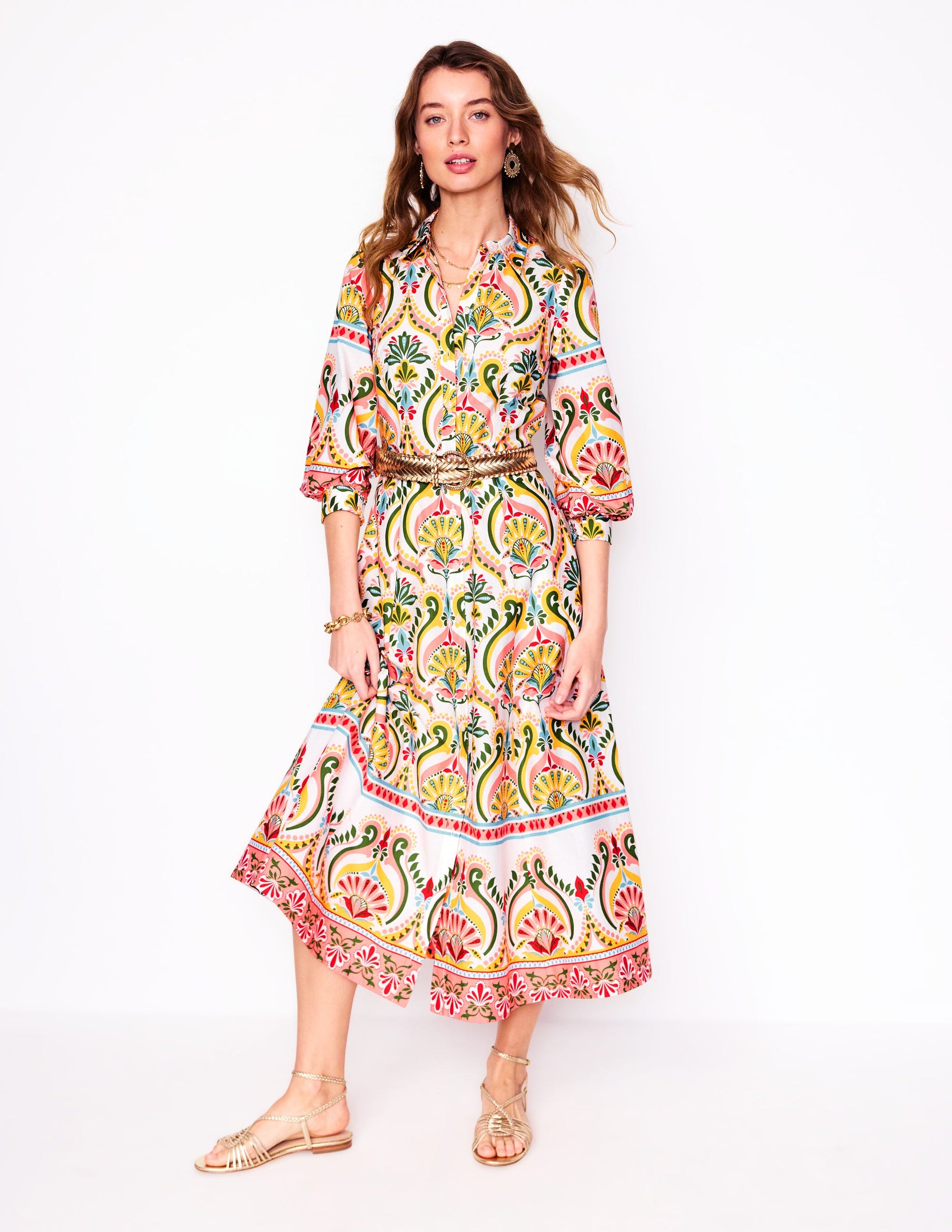 Clara Cotton Shirt Dress-Multi, Ornamental Floral Boden UK