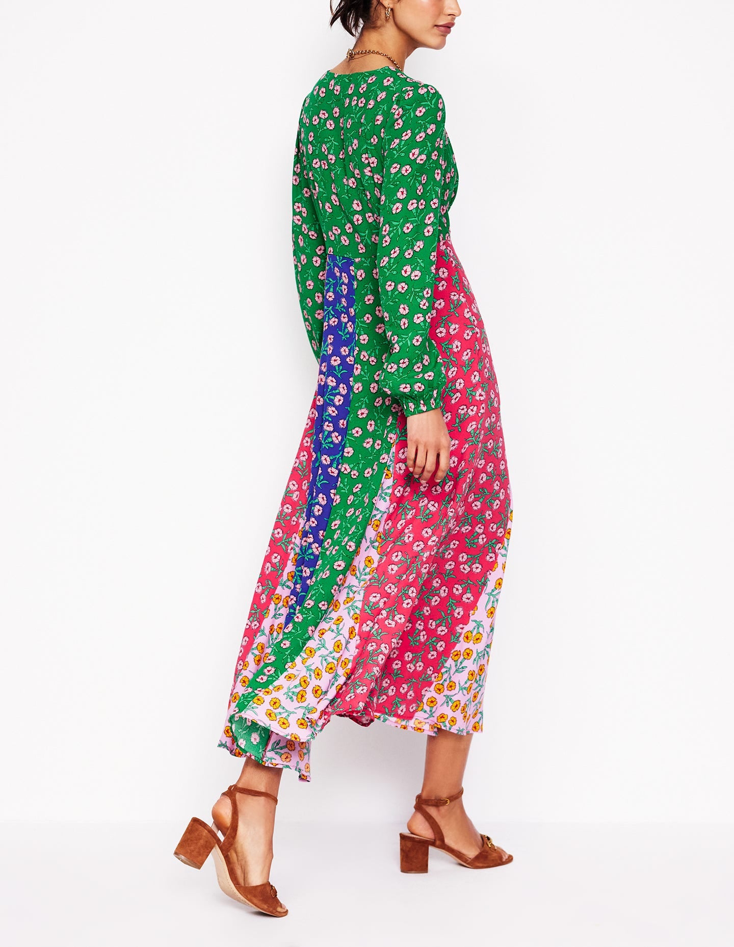 Lisa Long Sleeve Tea Dress-Hotched, Carnation Sprig | Boden UK Lisa Long Sleeve Tea Dress-Hotched, Carnation Sprig | Boden UK