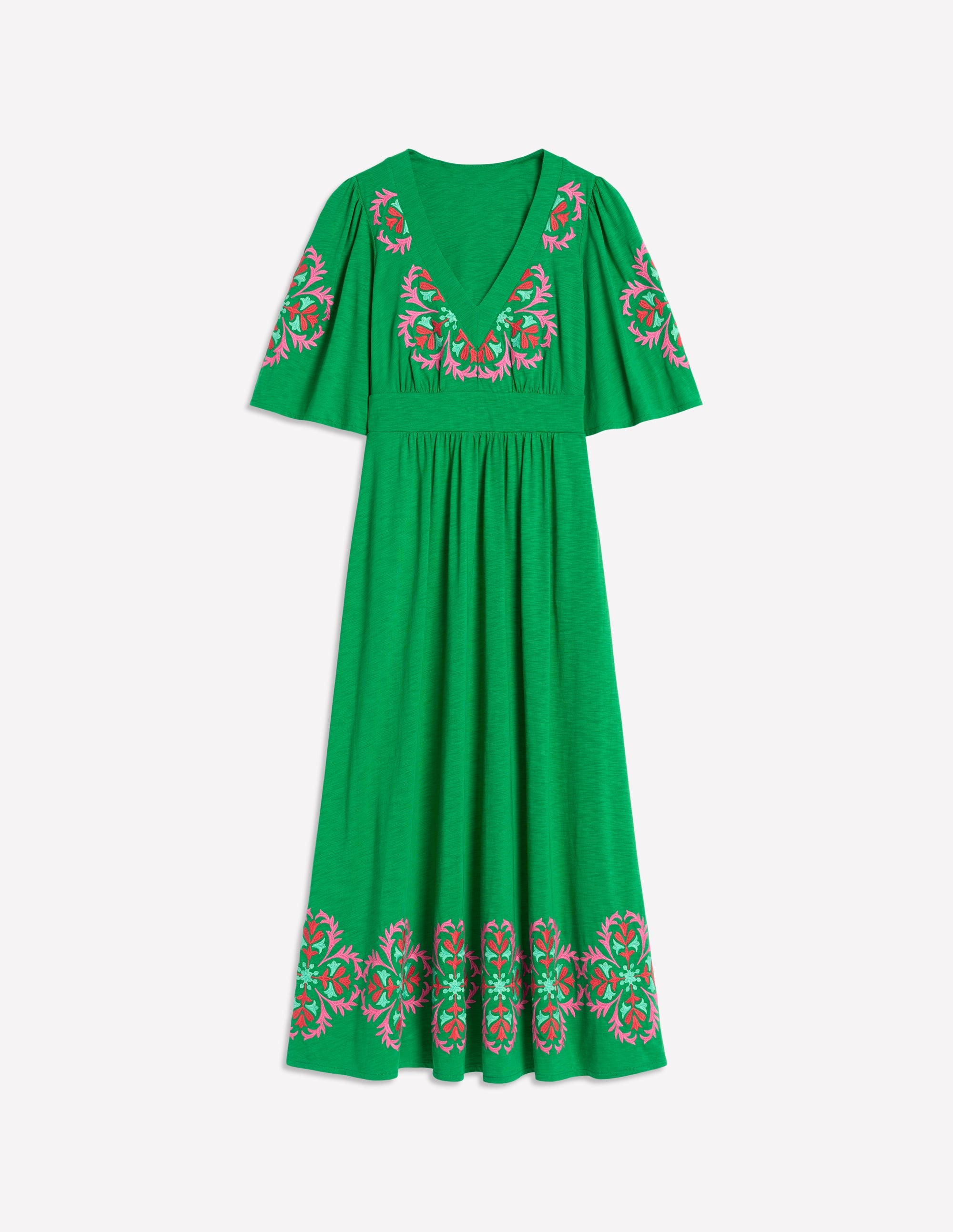 Maya Embroidered Kimono Dress-Rich Emerald, Embroidered - Image 5