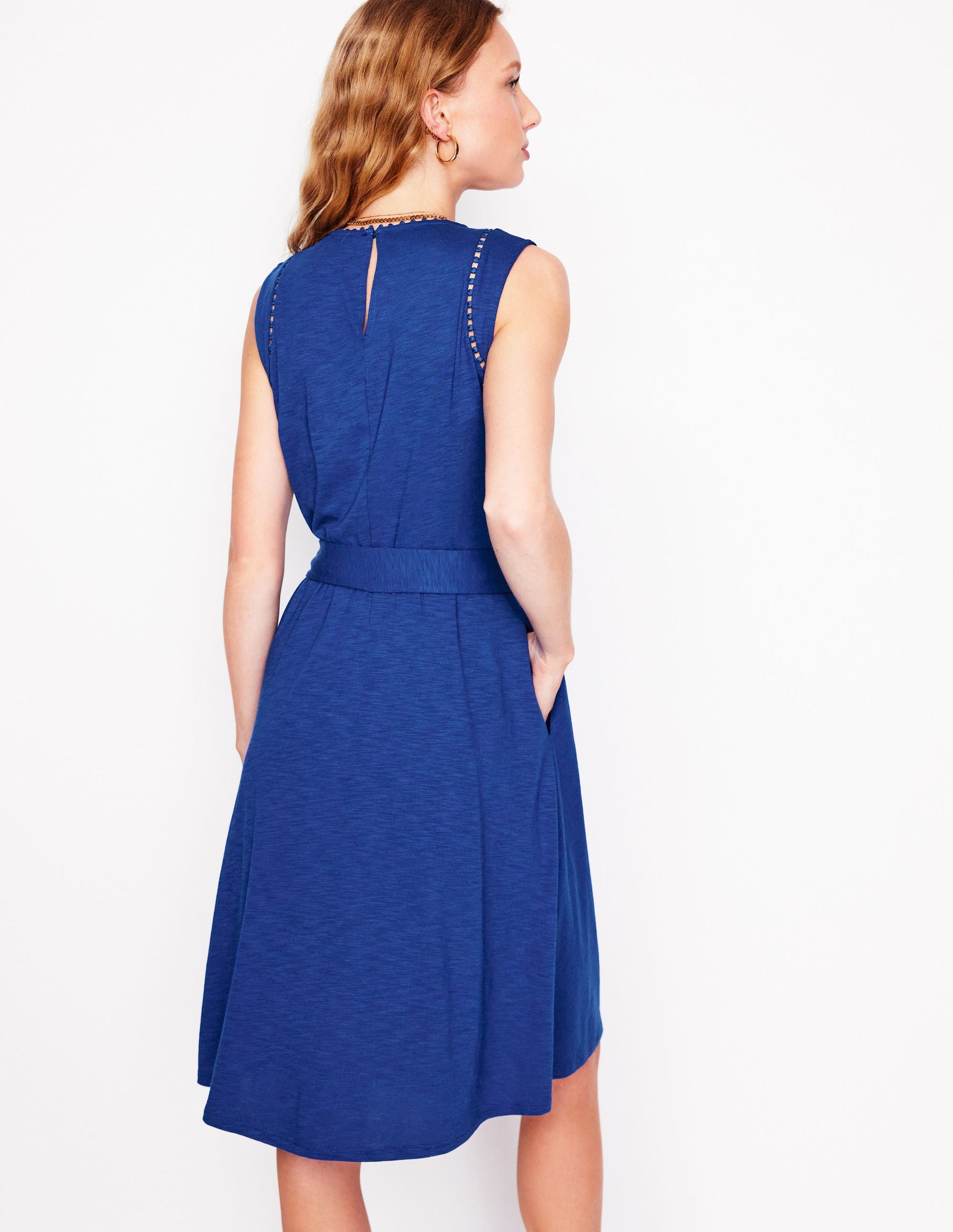 Mila Trim Short Jersey Dress-Bright Blue | Boden AU Mila Trim Short Jersey Dress-Bright Blue | Boden AU