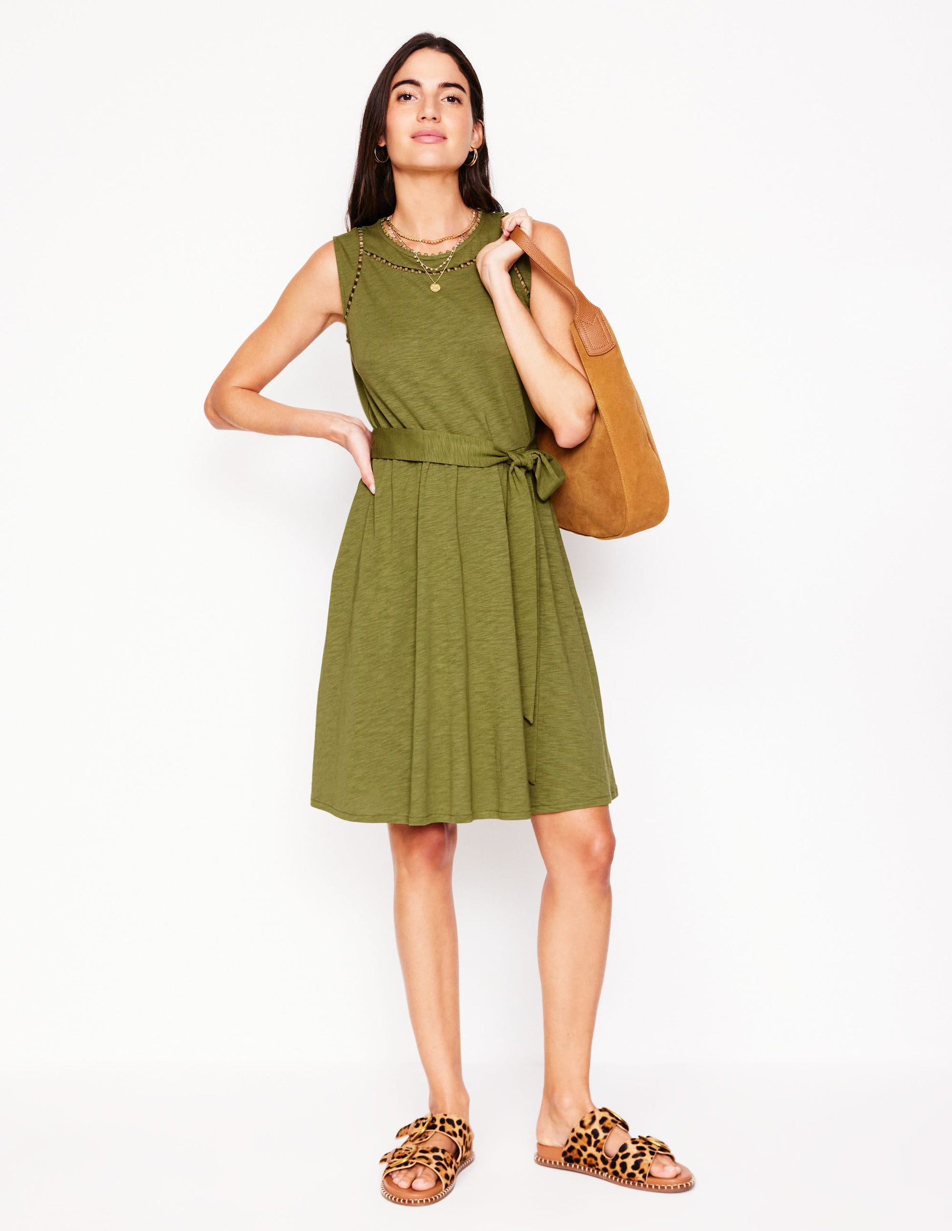 Midi Dress Boden Tunic Dress Mila Trim Short Jersey Dress-Deep Olive Boden UK Midi Dress Boden Tunic Dress Mila Trim Short Jersey Dress-Deep Olive Boden UK