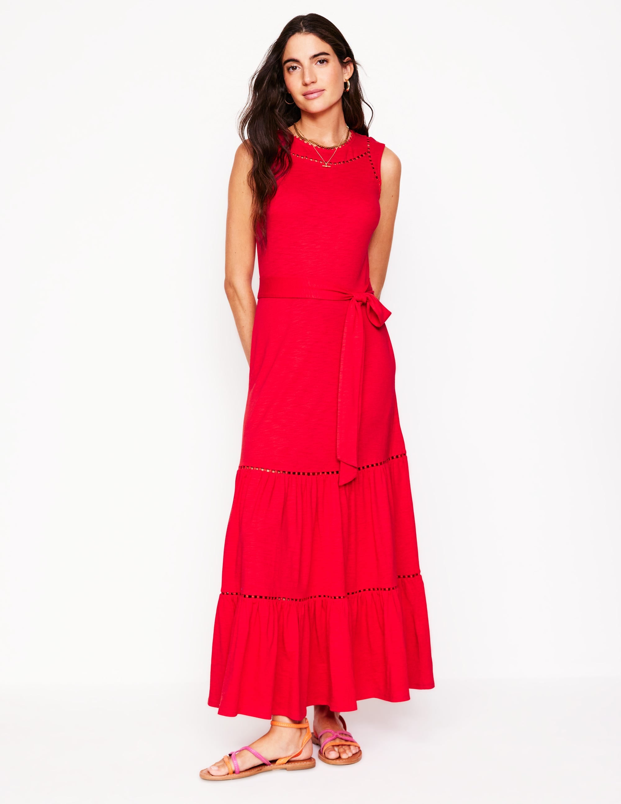 Mila Trim Tiered Jersey Dress-Poppy Red - Image 1
