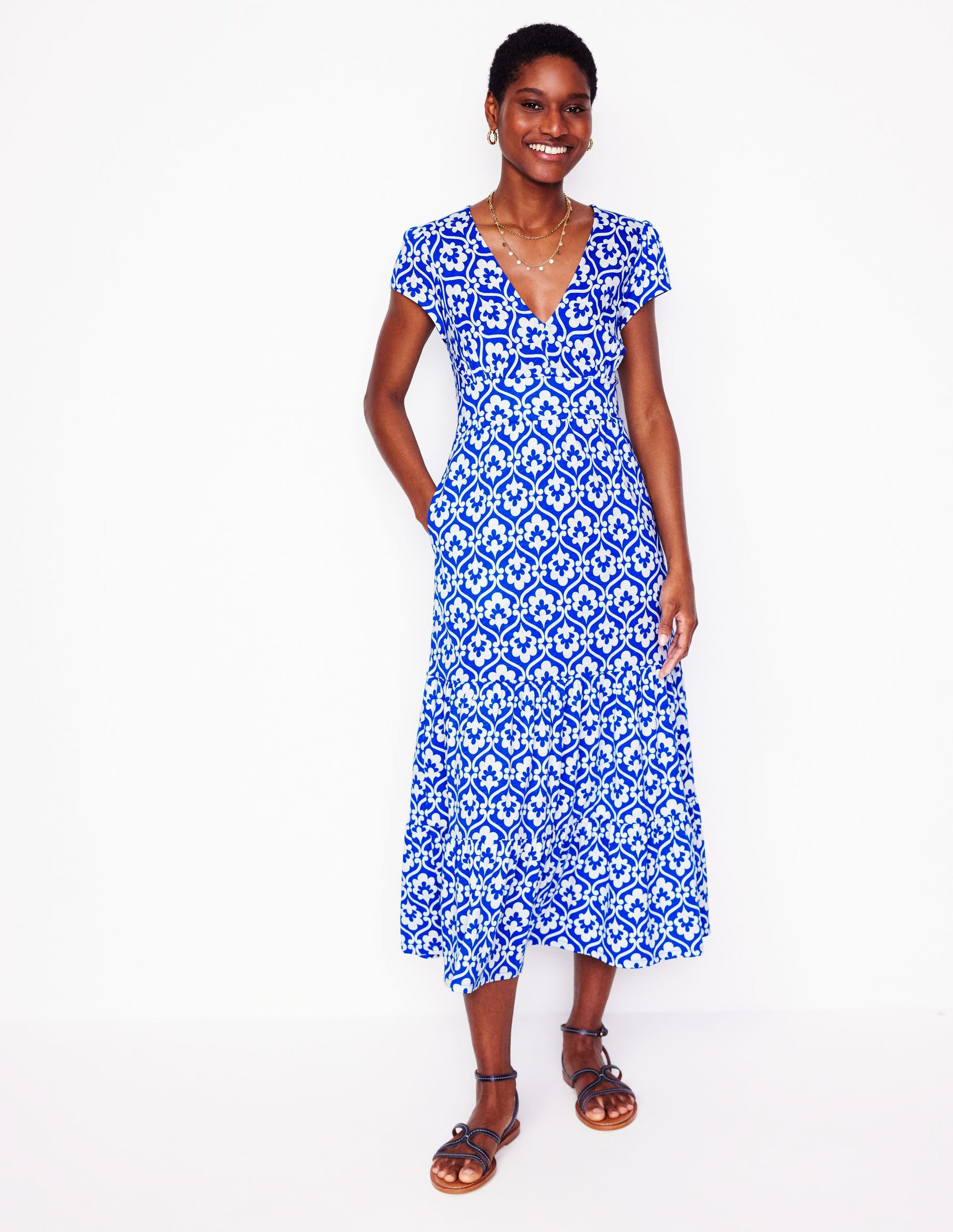 Eloise Tiered Jersey Dress-Gallery Blue, Ivy Trellis | Boden UK Eloise Tiered Jersey Dress-Gallery Blue, Ivy Trellis | Boden UK