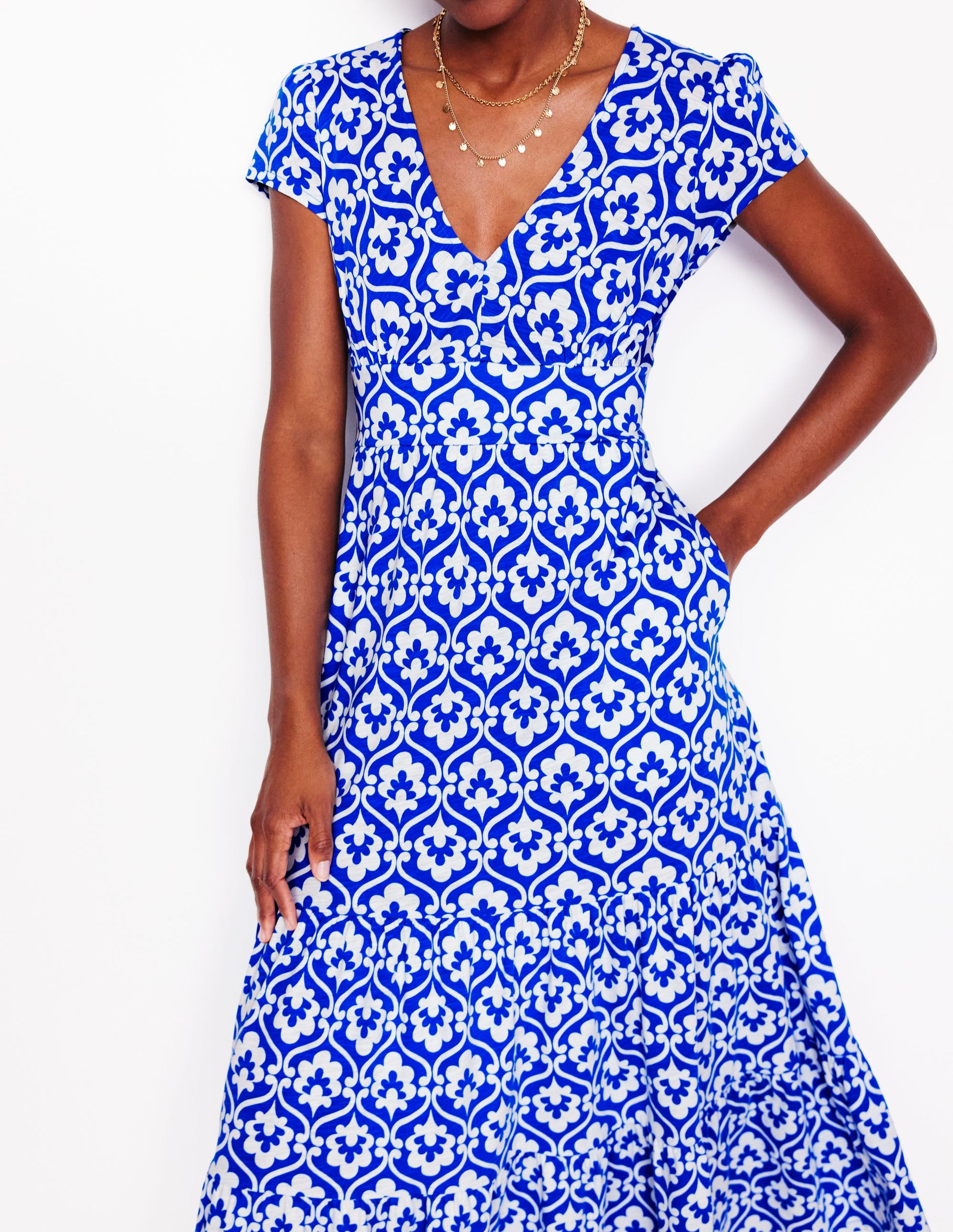 Eloise Tiered Jersey Dress-Gallery Blue, Ivy Trellis | Boden UK Eloise Tiered Jersey Dress-Gallery Blue, Ivy Trellis | Boden UK