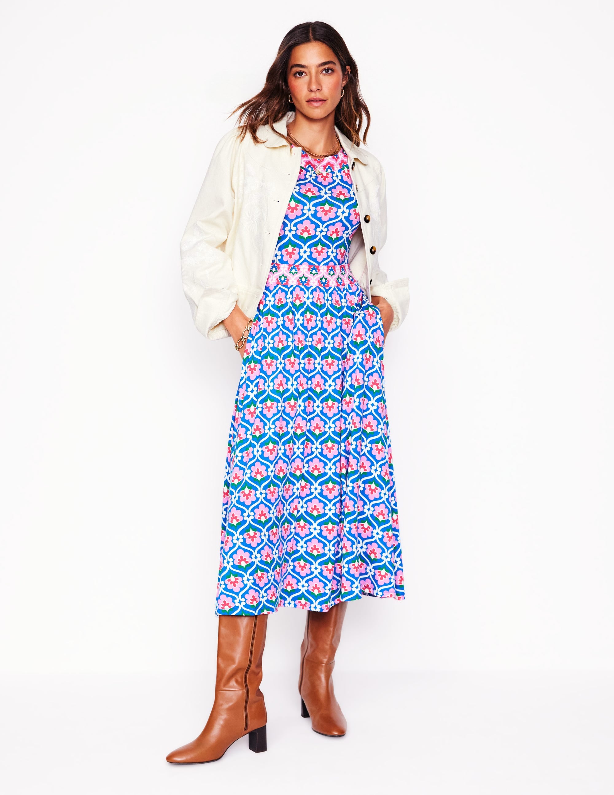 Melanie Jersey Midi Dress-Gallery Blue, Ivy Trellis - Image 5