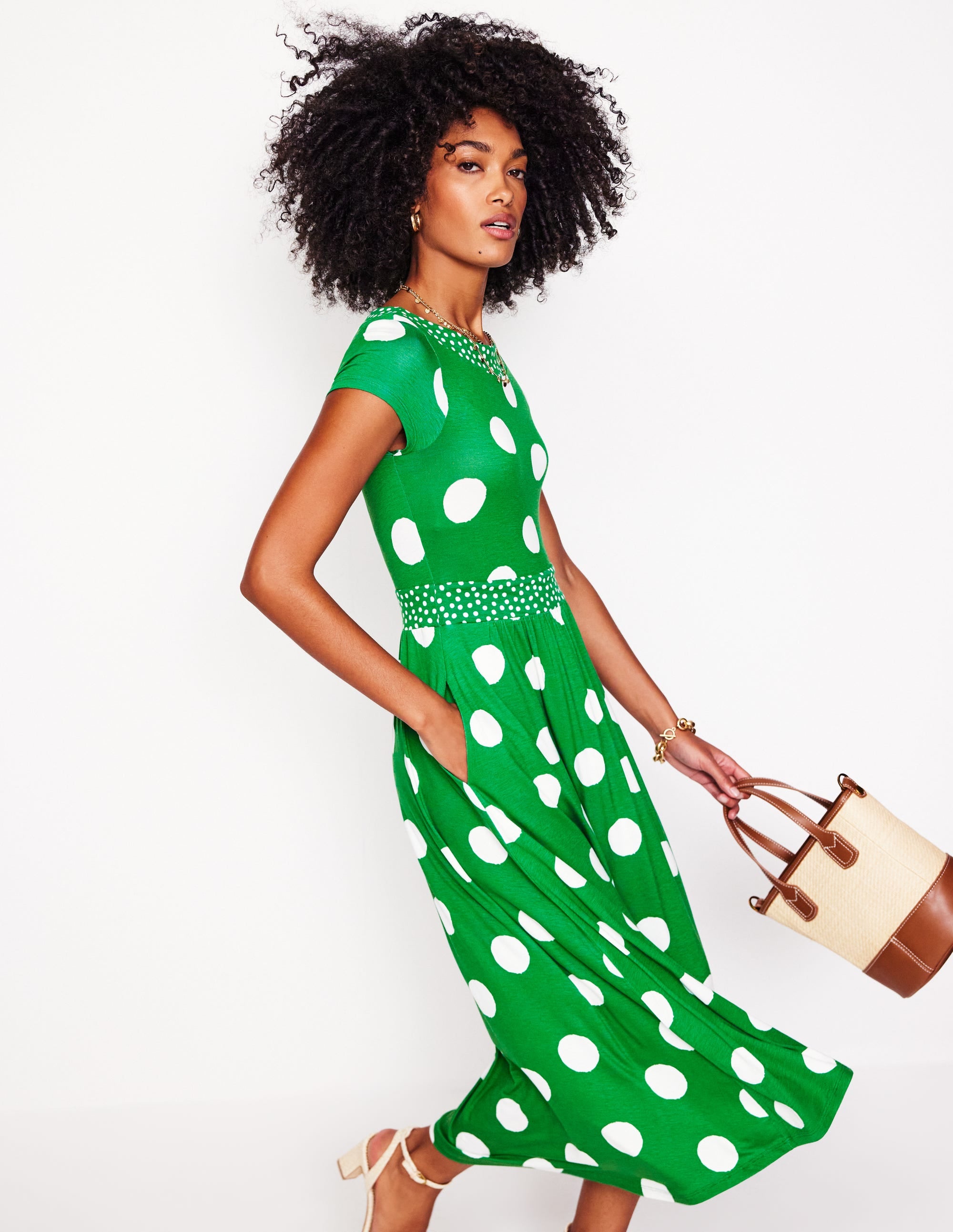 Melanie Jersey Midi Dress-Rich Emerald, Abstract Dot - Image 1