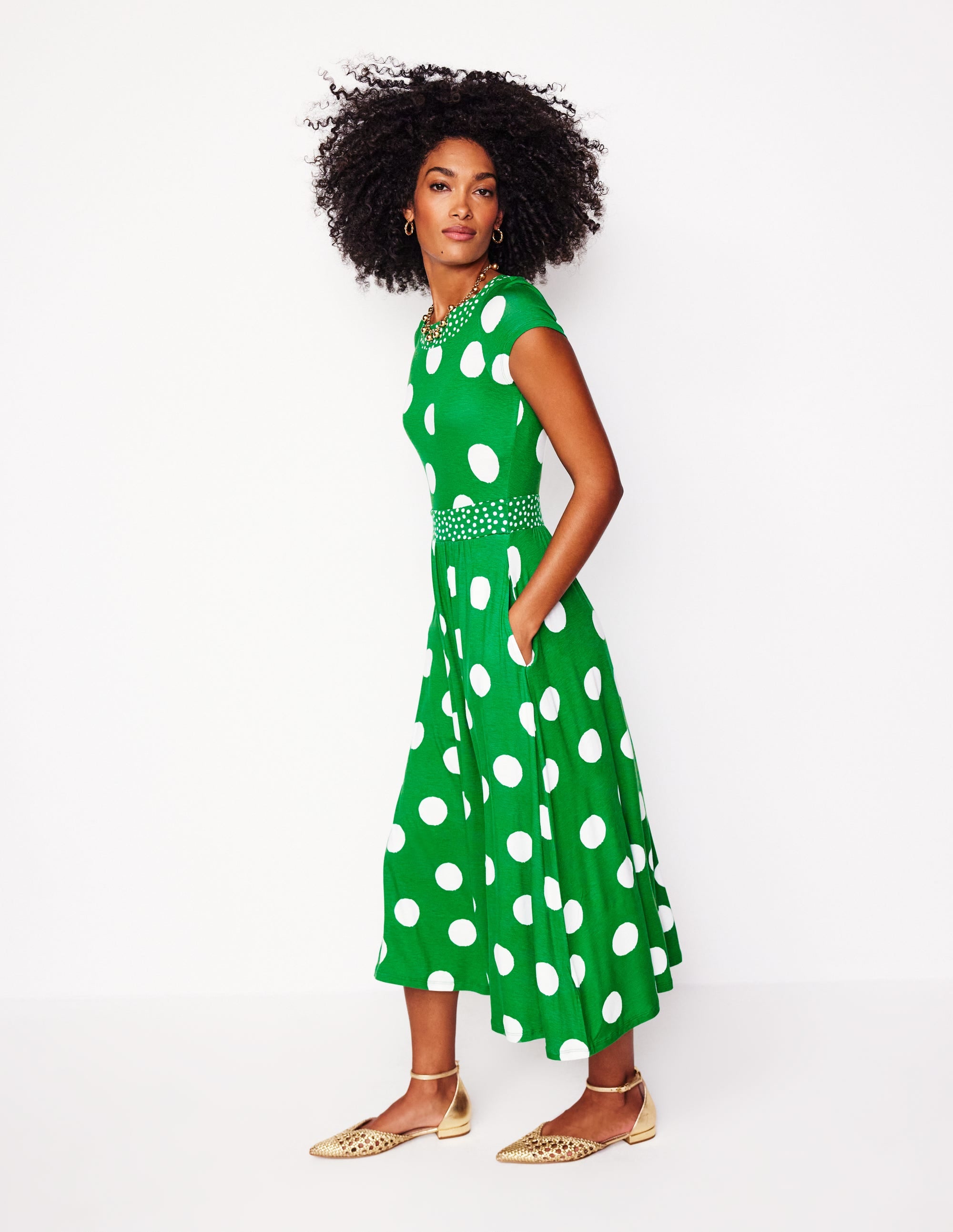 Melanie Jersey Midi Dress-Rich Emerald, Abstract Dot - Image 5
