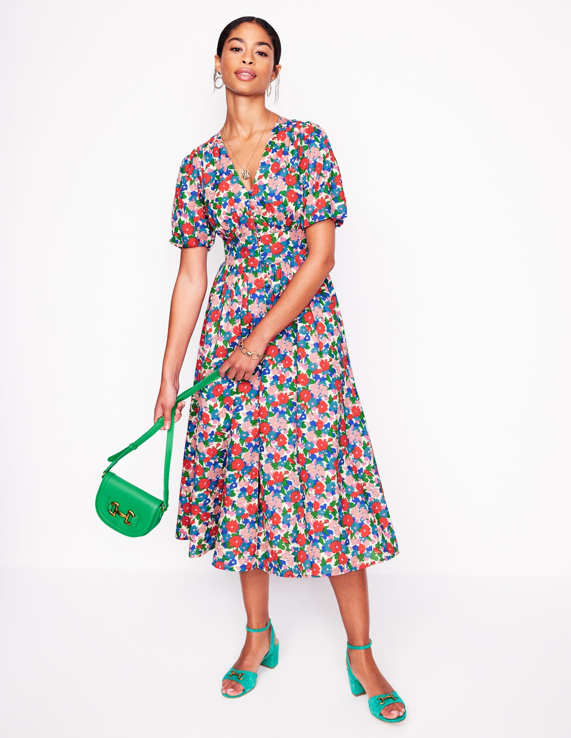 Lillian Cotton Midi Dress-Multi, Painterly Meadow - Image 1
