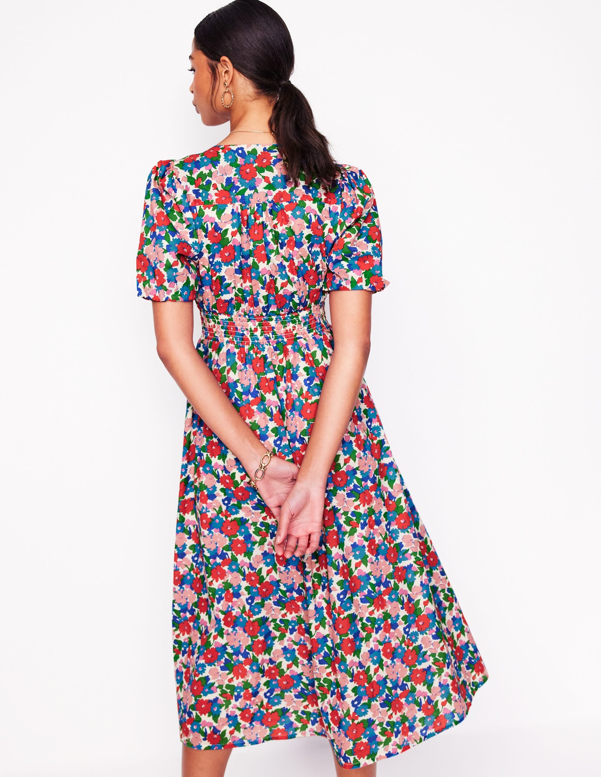 Lillian Cotton Midi Dress-Multi, Painterly Meadow - Image 3