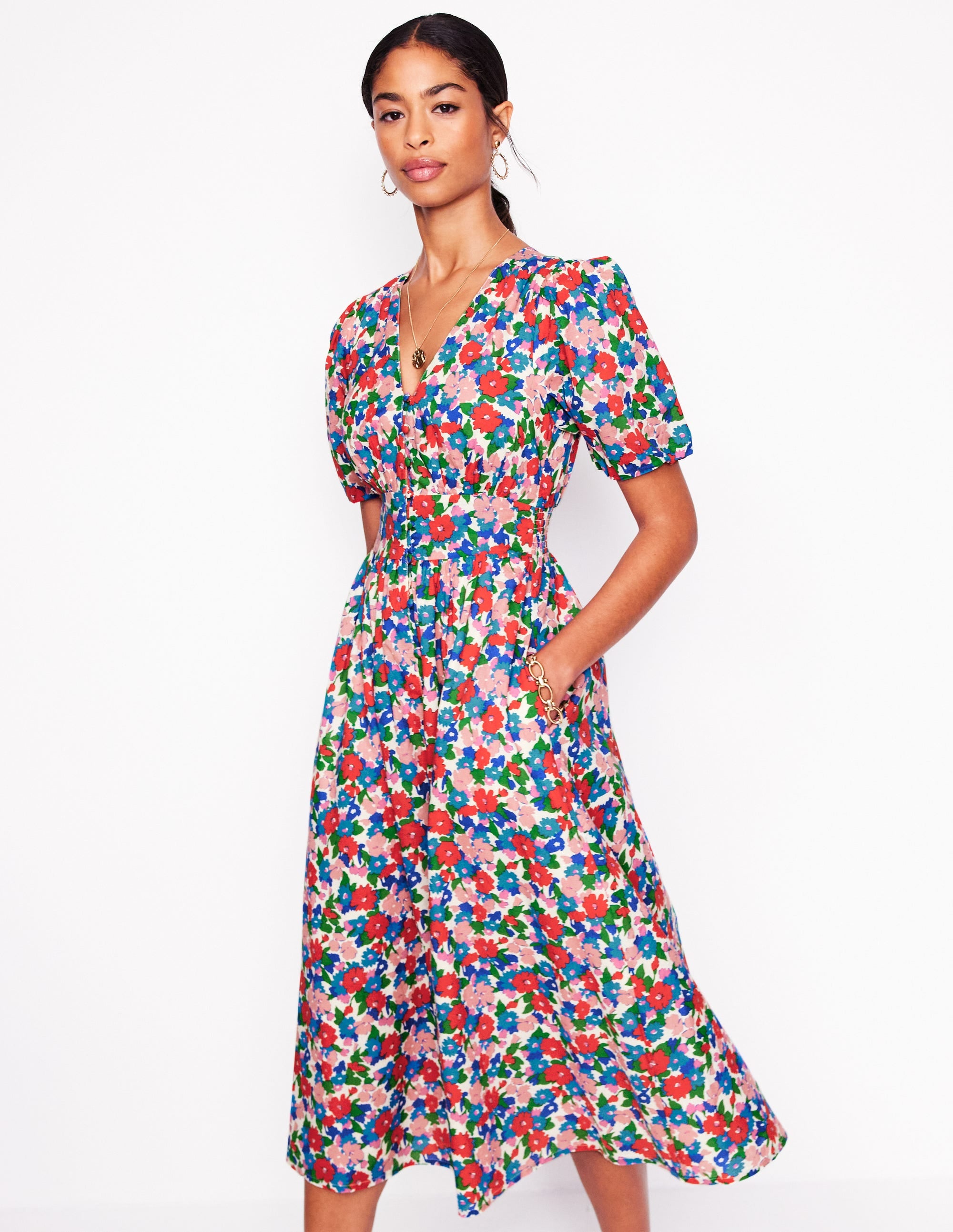 Lillian Cotton Midi Dress-Multi, Painterly Meadow - Image 4