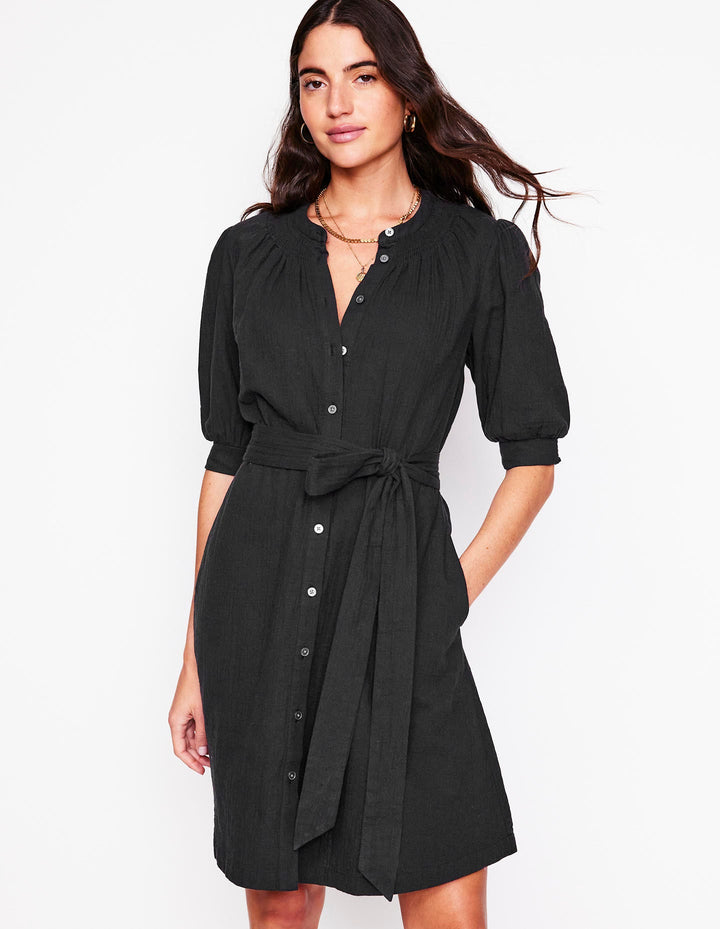 Ada Double Cloth Short Dress-Black