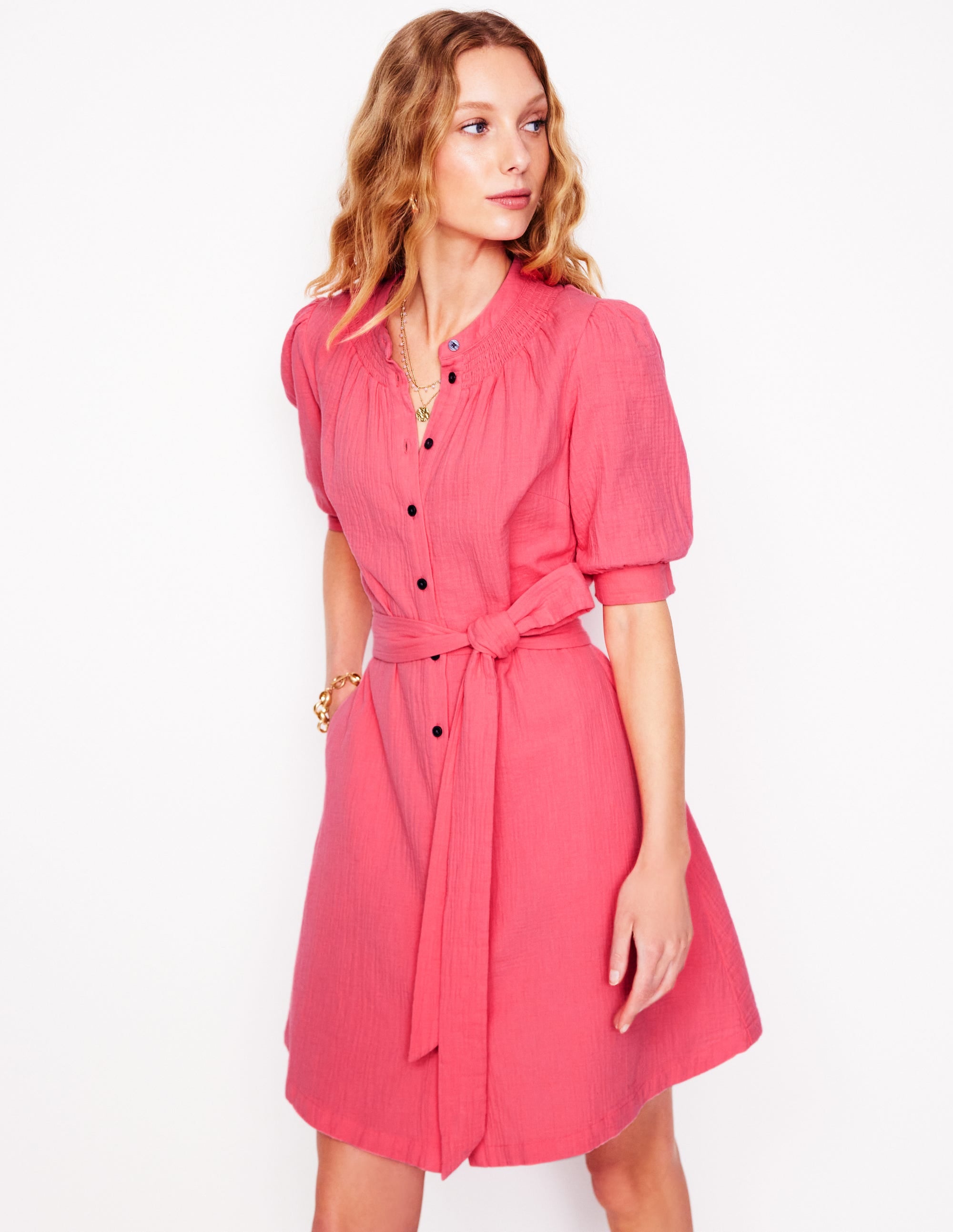 Ada Double Cloth Short Dress-Azalea Pink - Image 1