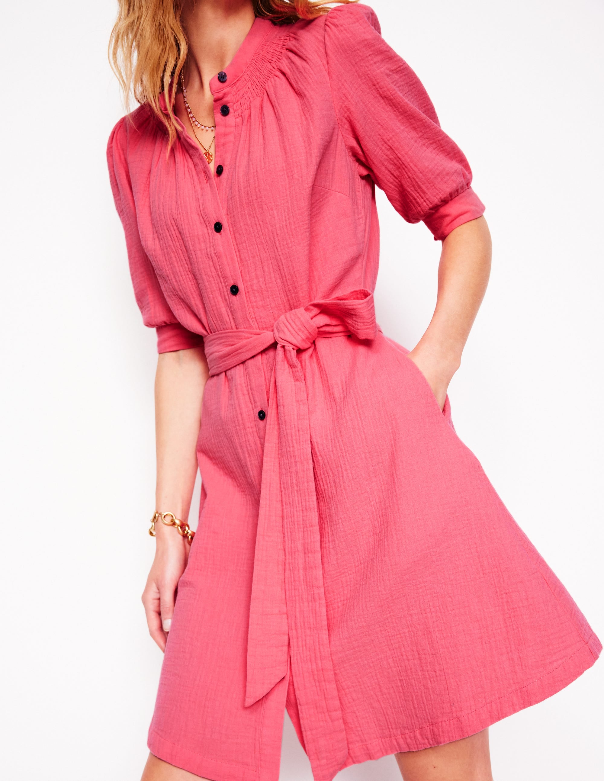 Ada Double Cloth Short Dress-Azalea Pink - Image 3