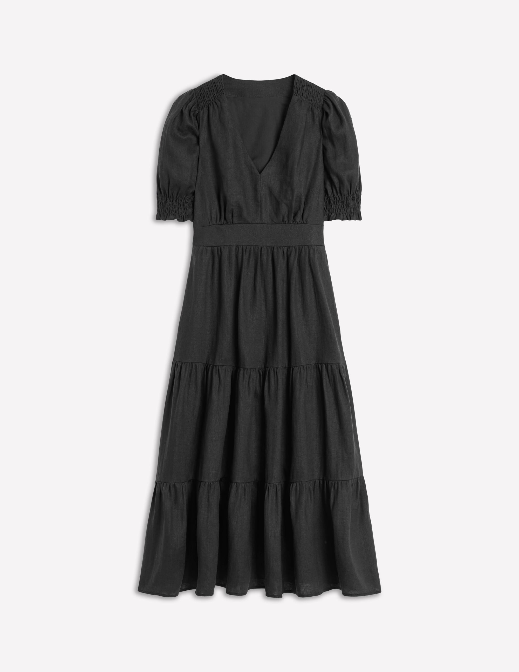 Anna Linen Tiered Midi Dress-Black - Image 6