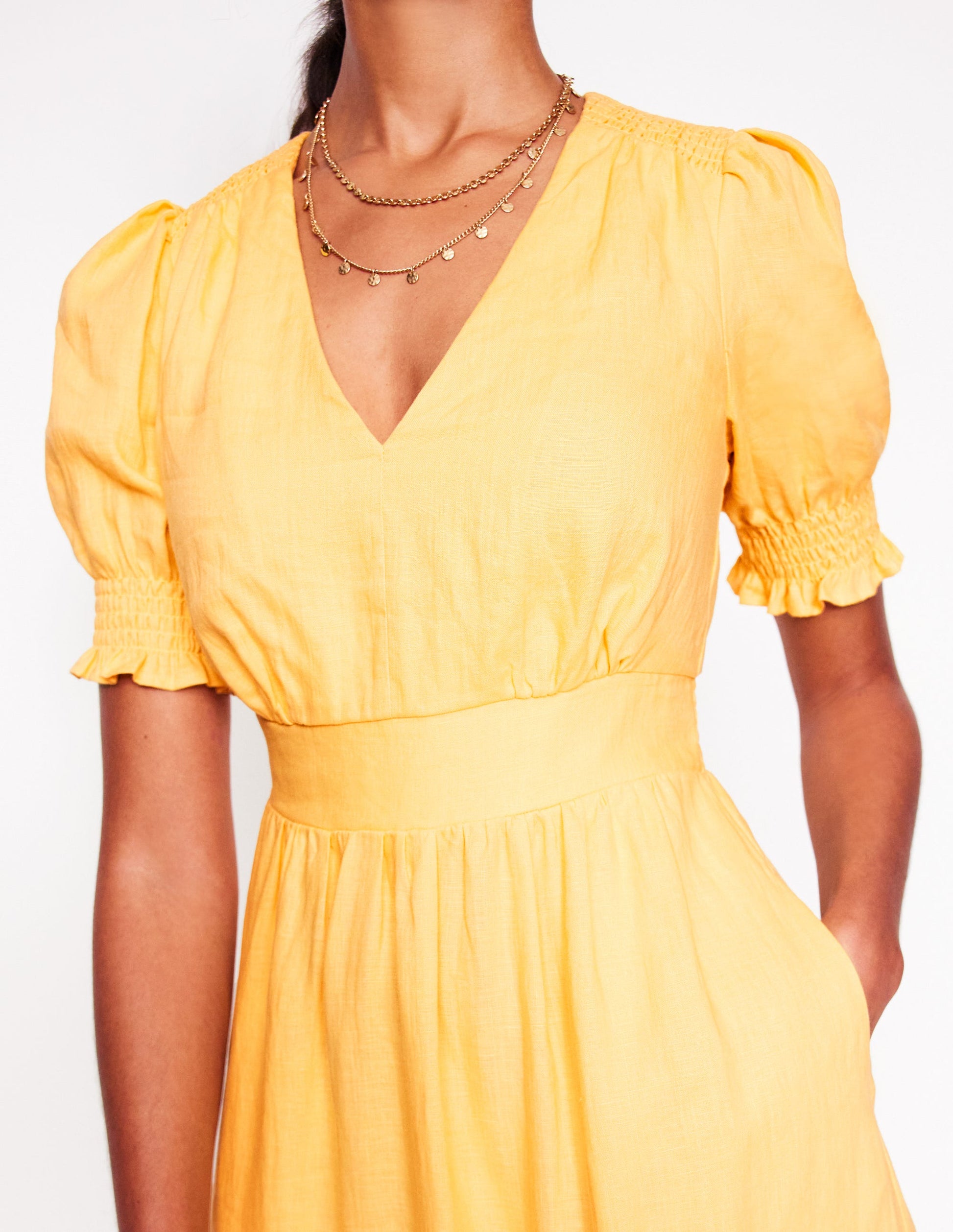 Anna Linen Tiered Midi Dress-Buttermilk Yellow | Boden UK Anna Linen Tiered Midi Dress-Buttermilk Yellow | Boden UK