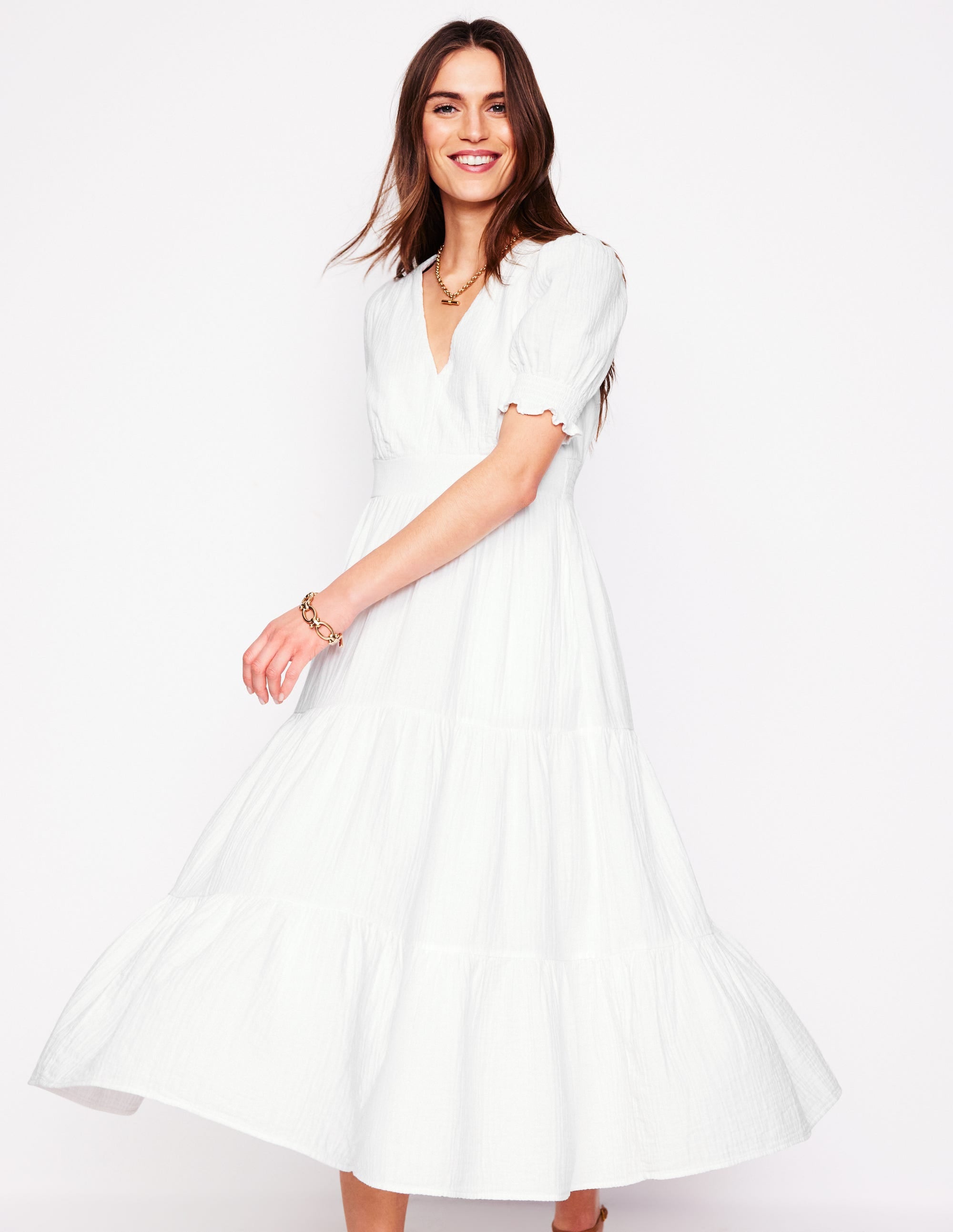 Anna Double Cloth Midi Dress-White - Image 1