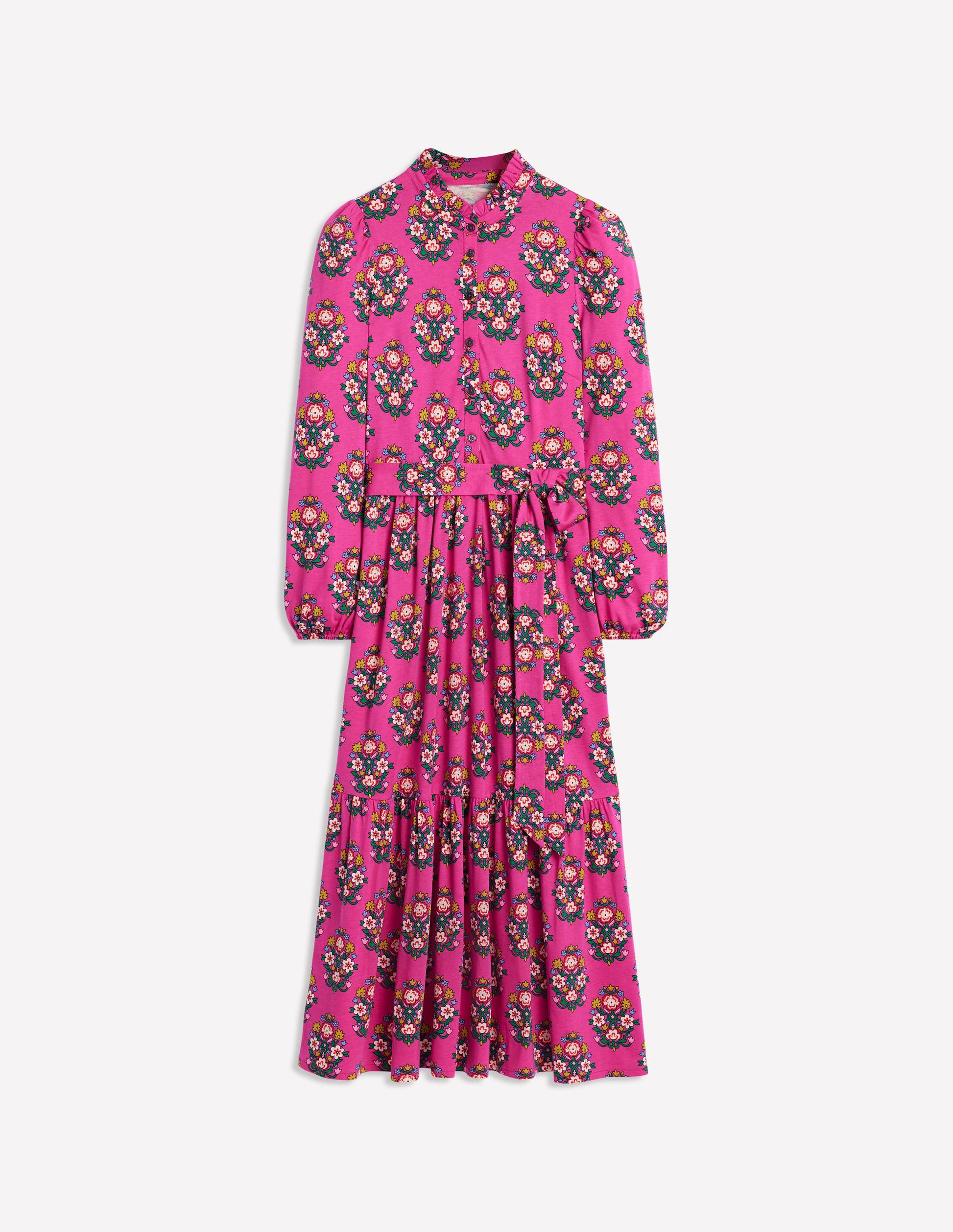Willow Tiered Jersey Dress-Cosmos Pink, Wildflower Stamp | Boden UK Willow Tiered Jersey Dress-Cosmos Pink, Wildflower Stamp | Boden UK