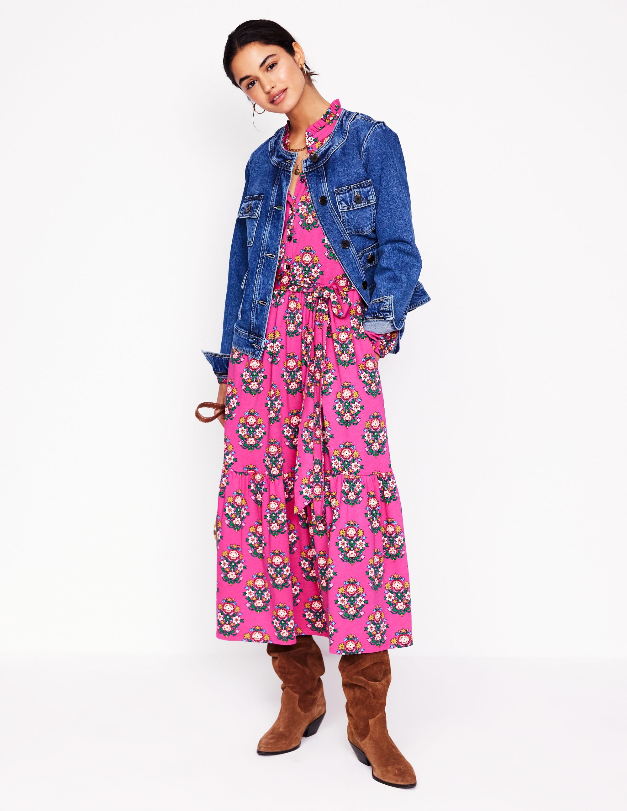 Willow Tiered Jersey Dress-Cosmos Pink, Wildflower Stamp - Image 5