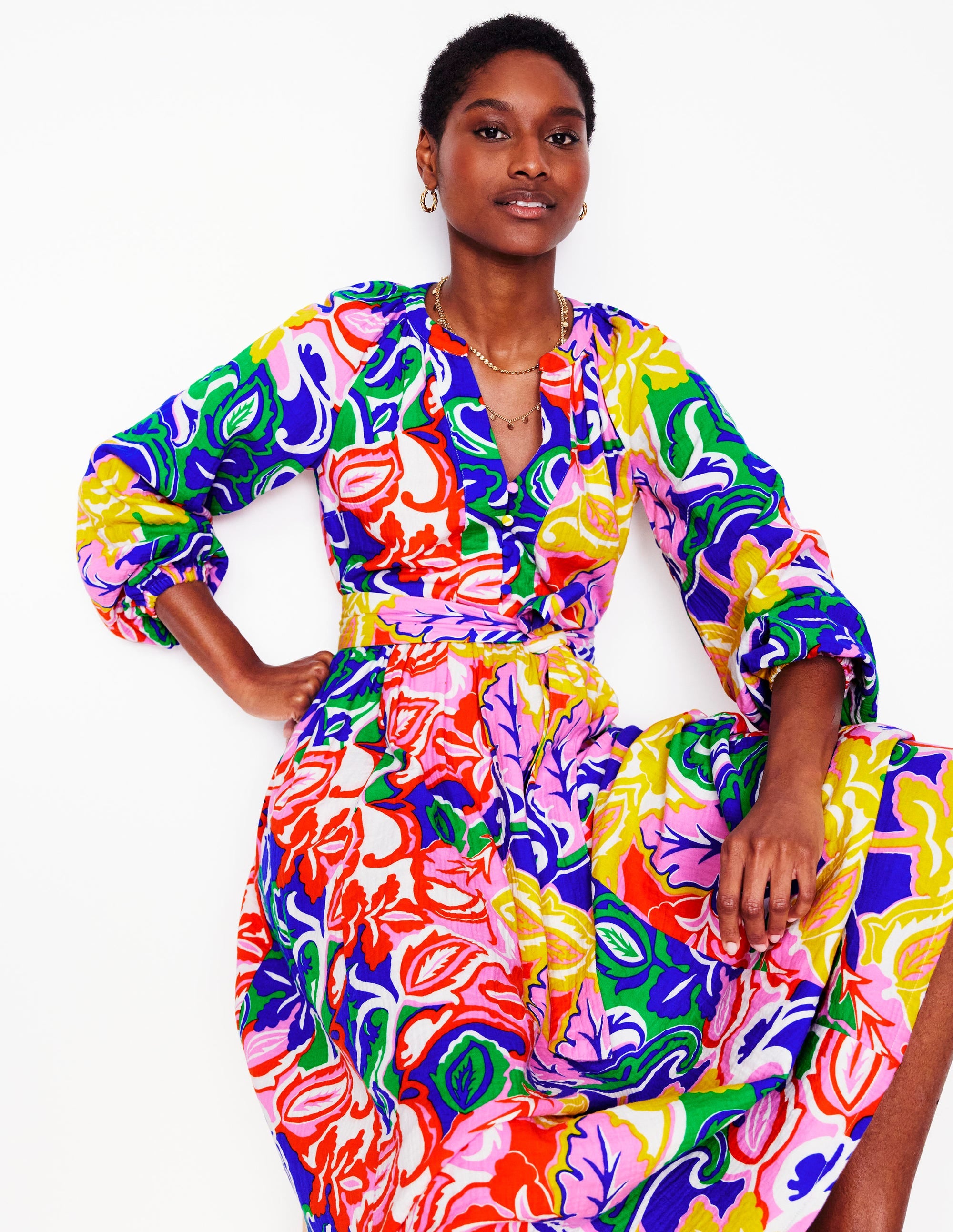 Faye Double Cloth Dress-Multi, Foliage Twirl - Image 1