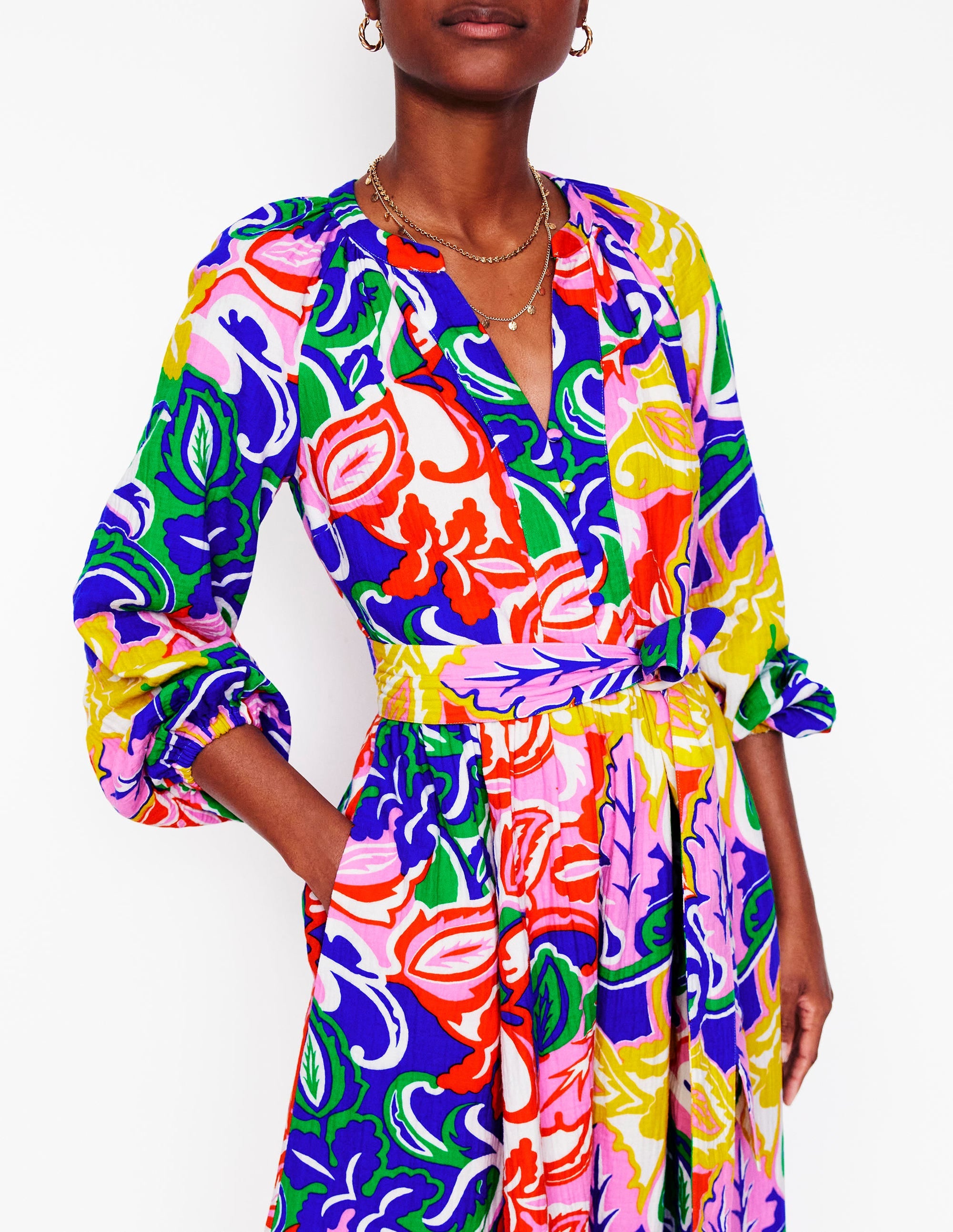 Faye Double Cloth Dress-Multi, Foliage Twirl - Image 2
