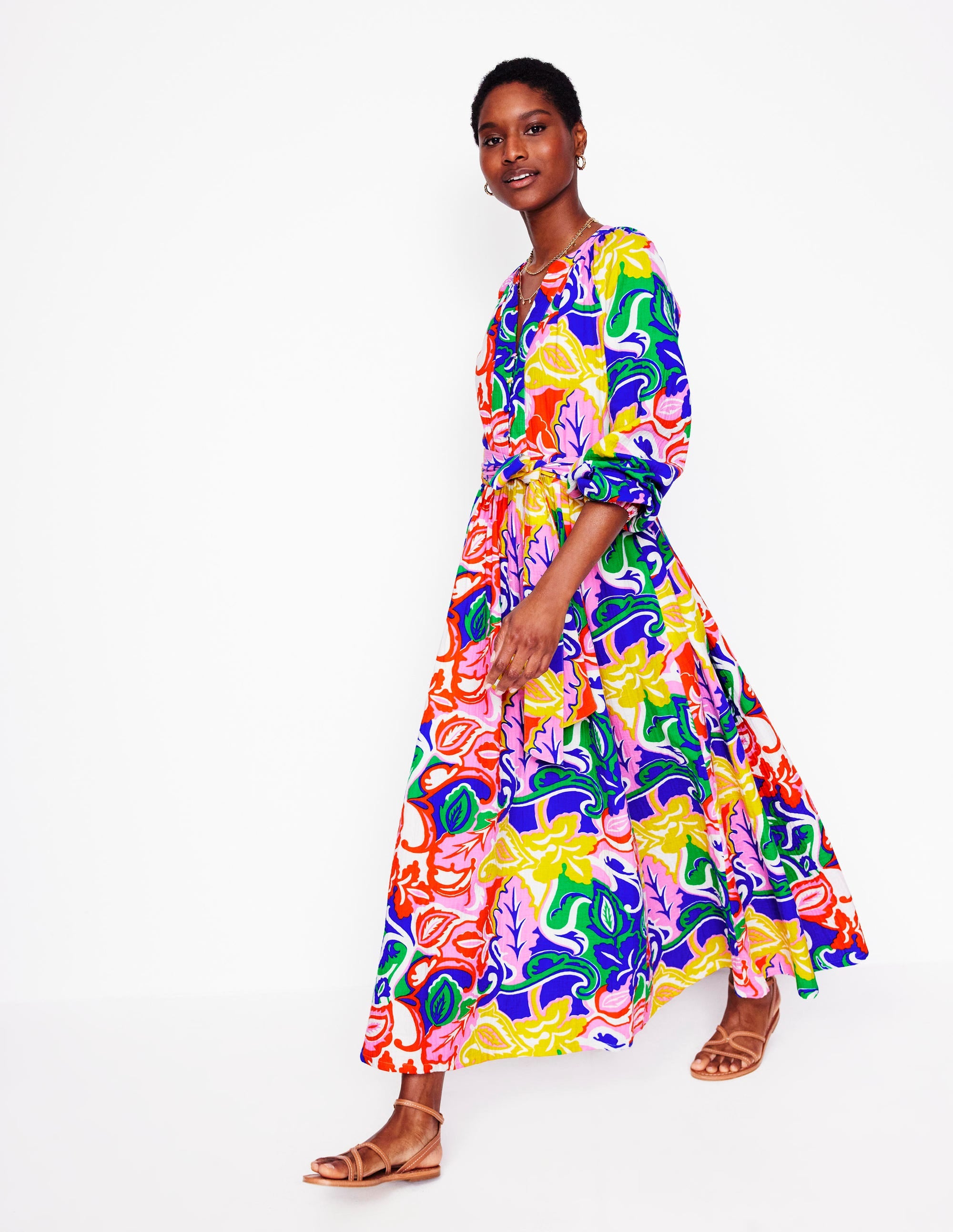Faye Double Cloth Dress-Multi, Foliage Twirl - Image 4