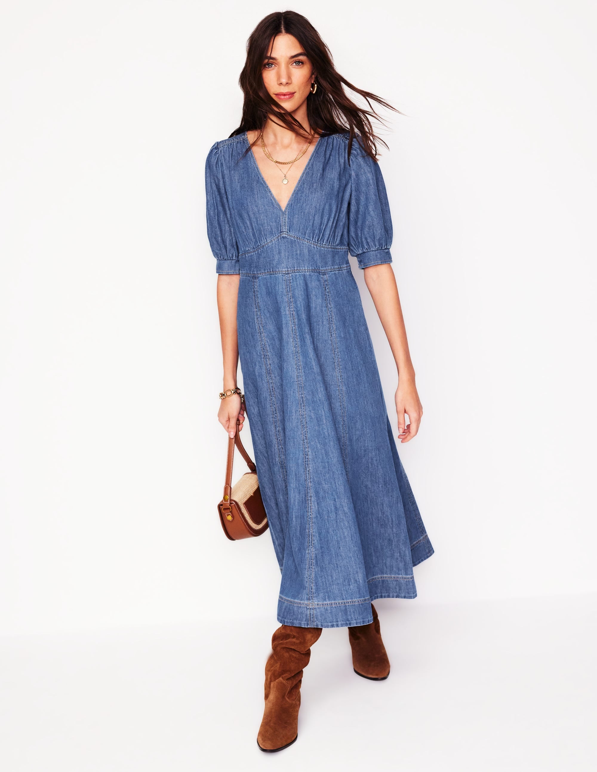 Denim Panel Tea Dress-Mid Vintage - Image 1