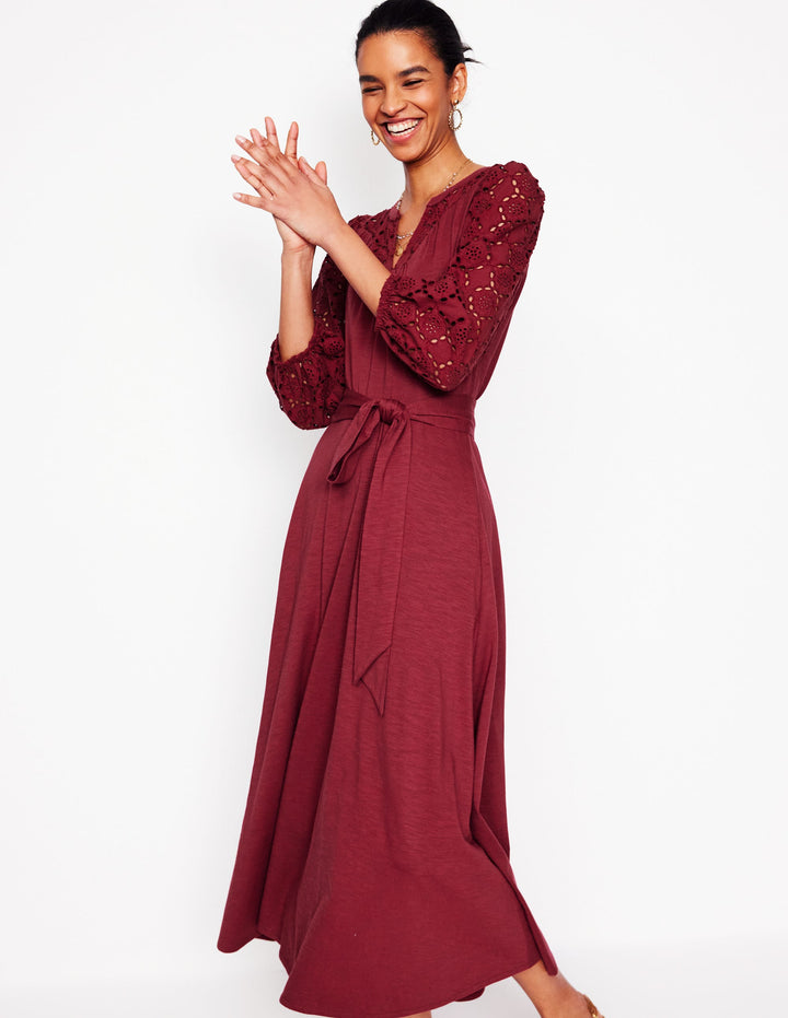Eden Broderie Jersey Dress-Garnet Red