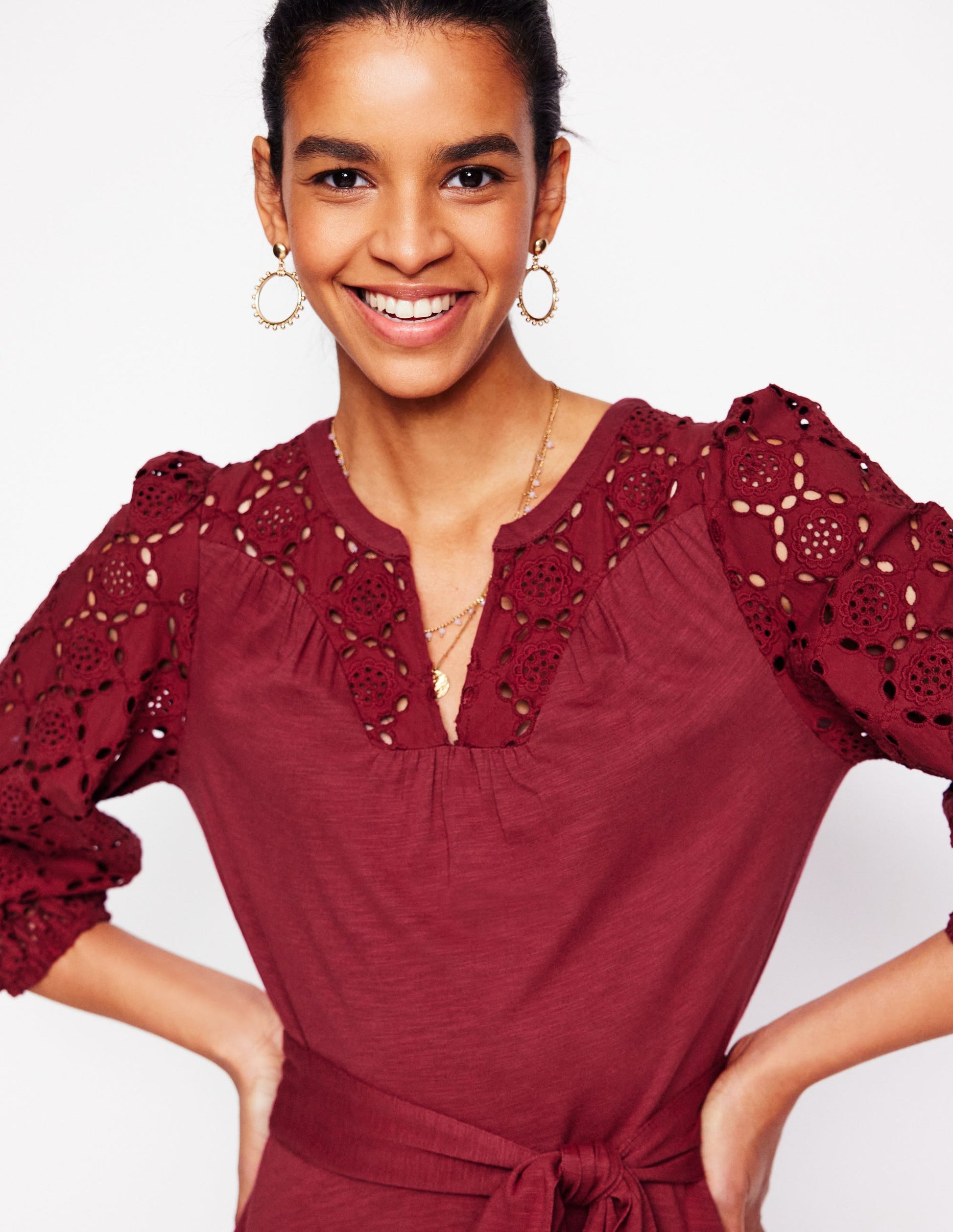 Eden Broderie Jersey Dress-Garnet Red | Boden UK Eden Broderie Jersey Dress-Garnet Red | Boden UK