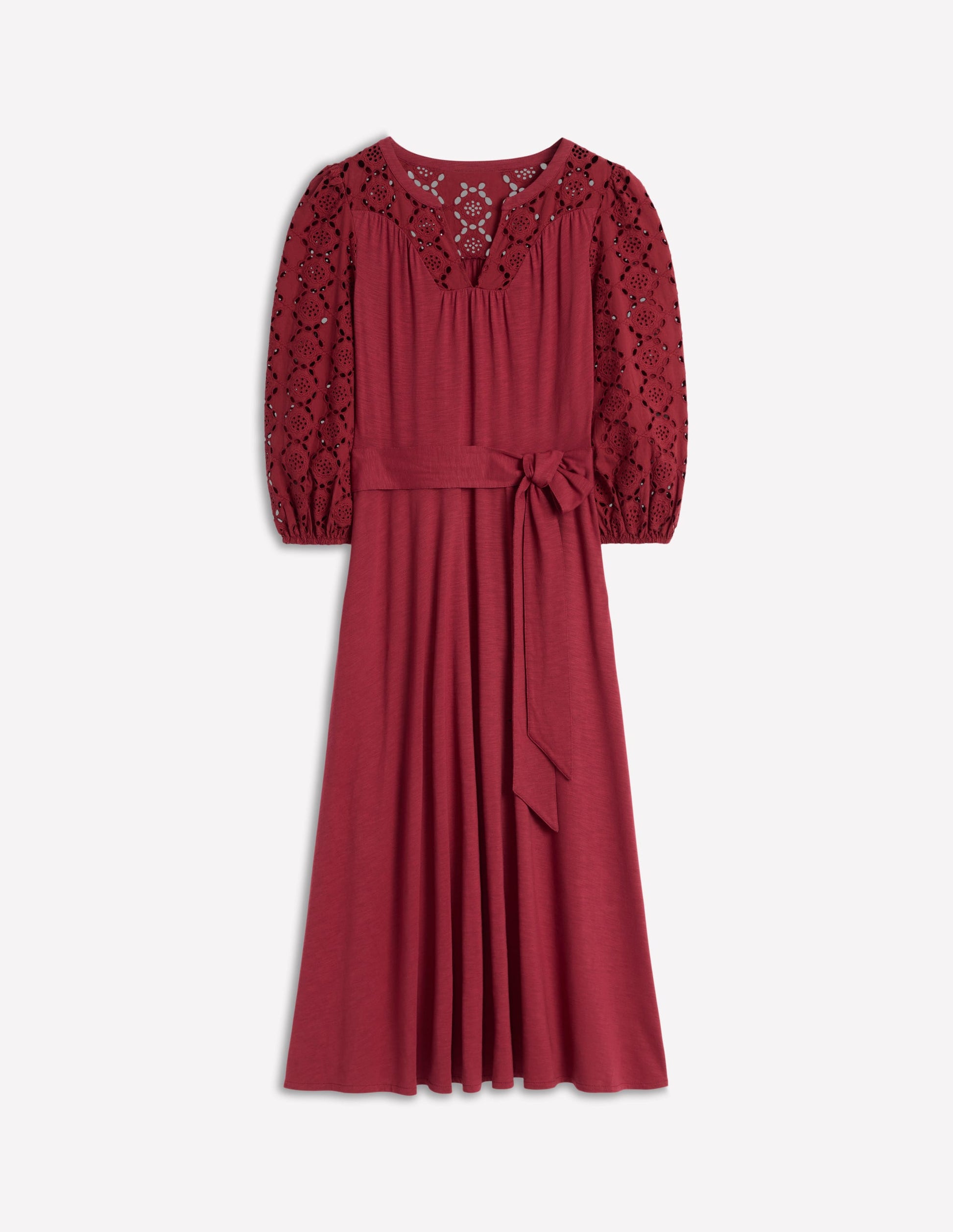 Eden Broderie Jersey Dress-Garnet Red | Boden UK Eden Broderie Jersey Dress-Garnet Red | Boden UK