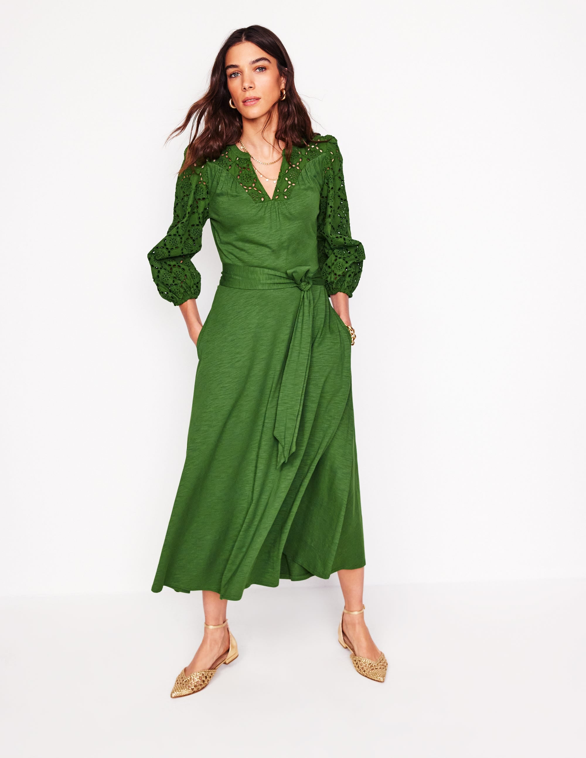 Eden Broderie Jersey Dress-Promenade Green - Image 1