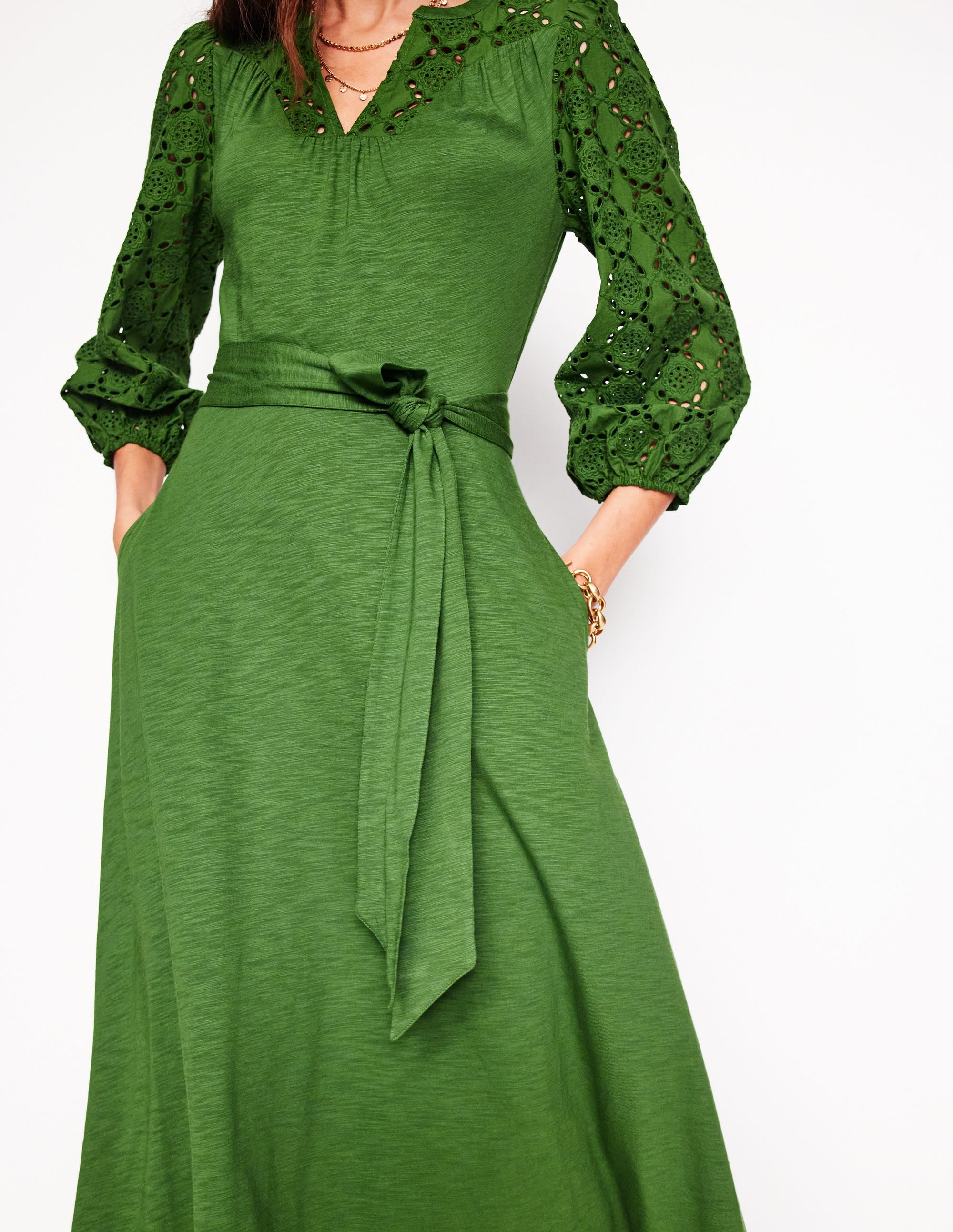 Eden Broderie Jersey Dress-Promenade Green - Image 2
