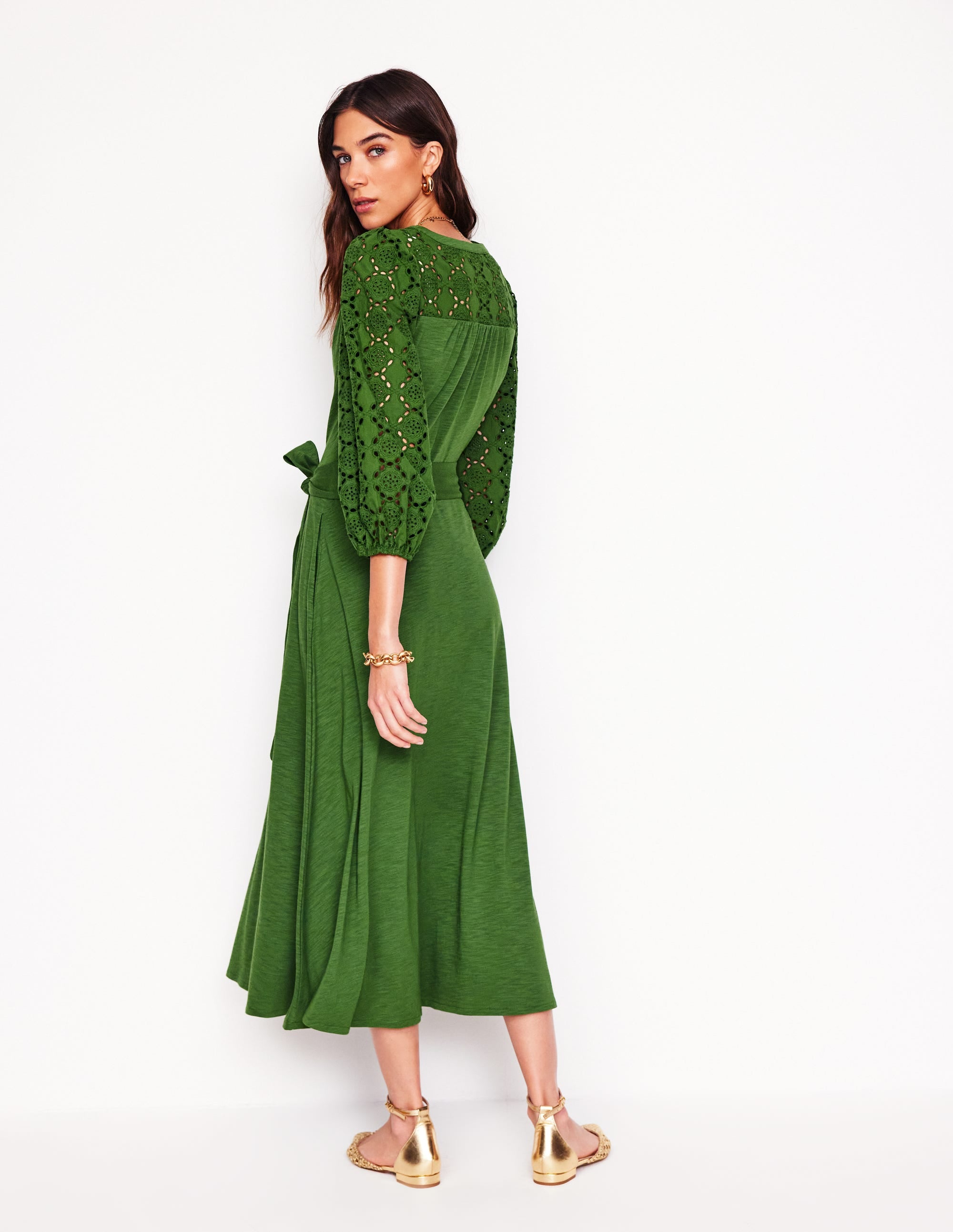 Eden Broderie Jersey Dress-Promenade Green - Image 3