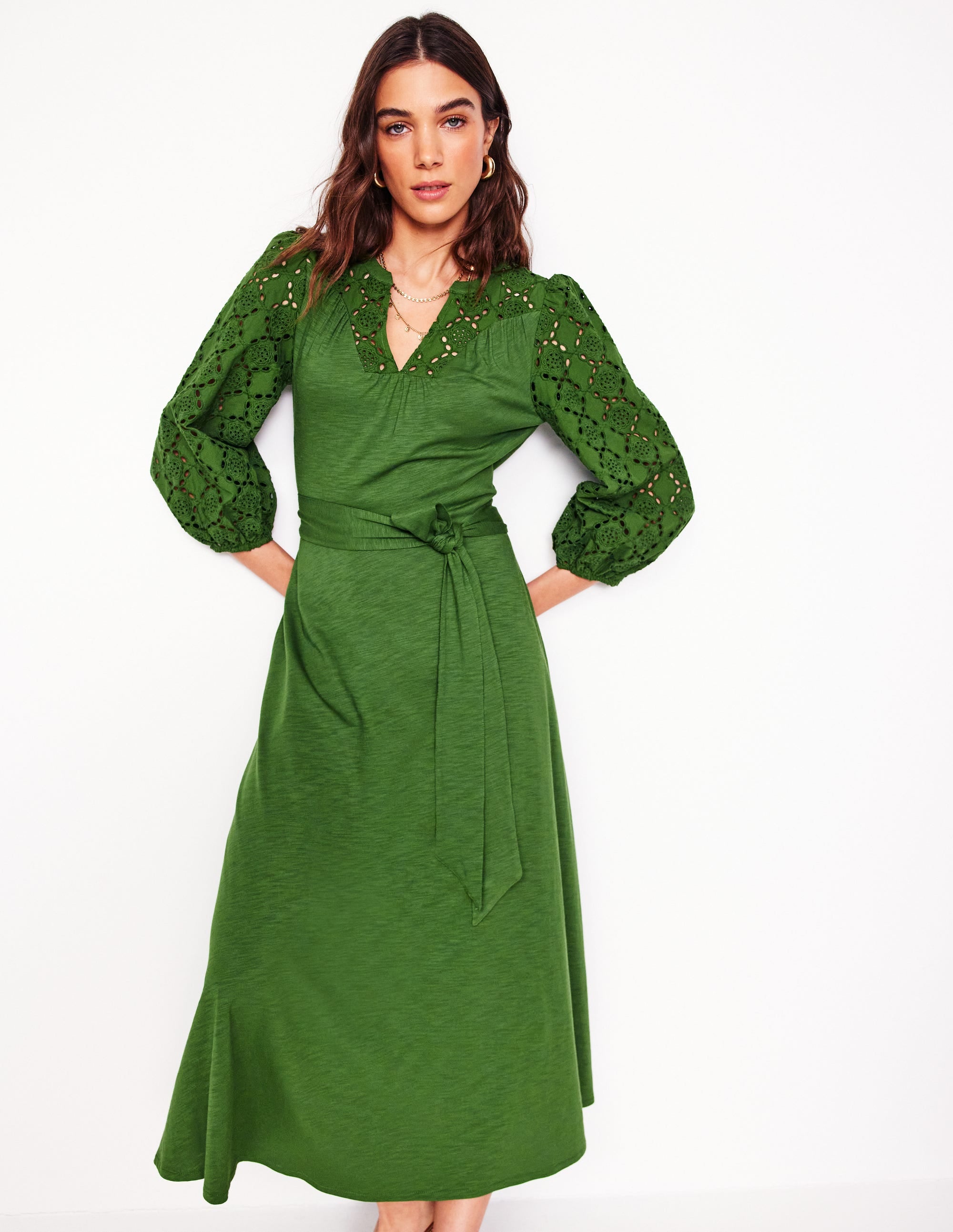 Eden Broderie Jersey Dress-Promenade Green - Image 4