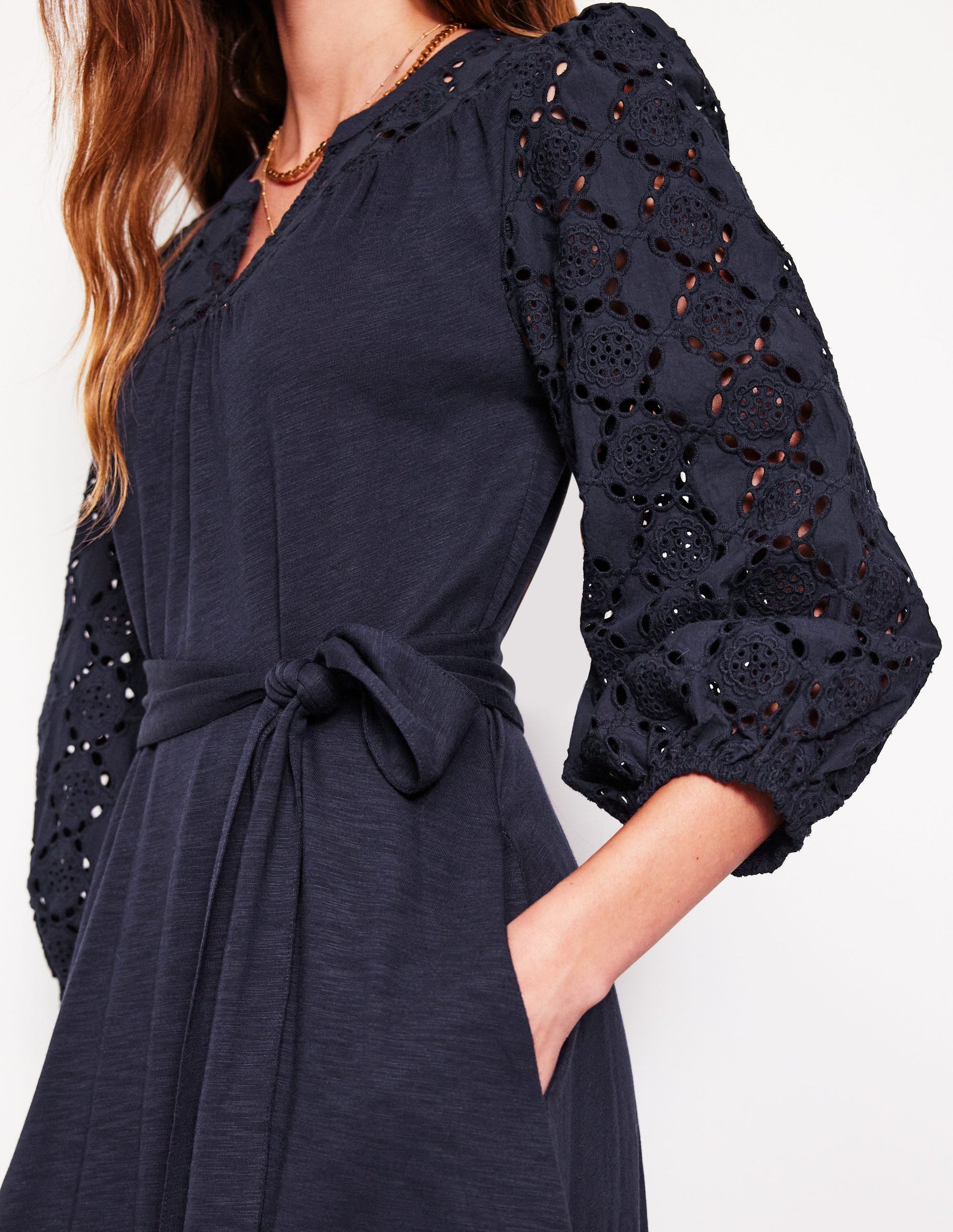 Eden Broderie Jersey Dress-Navy | Boden UK Eden Broderie Jersey Dress-Navy | Boden UK
