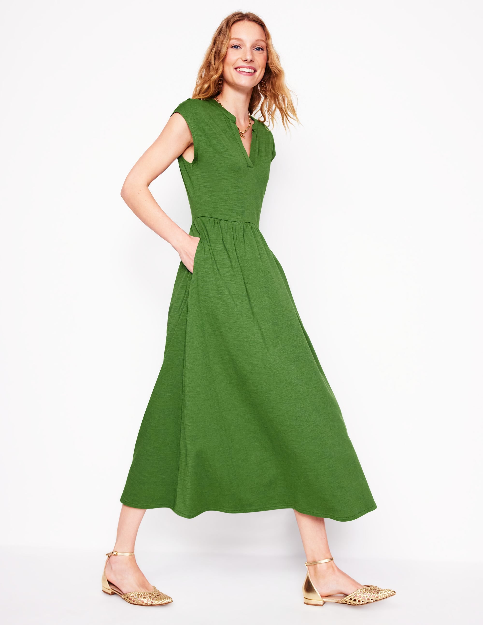 Chloe Jersey Midi Dress-Promenade Green - Image 1