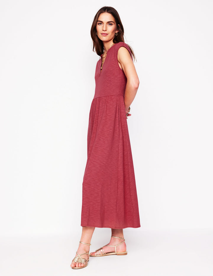 Chloe Jersey Midi Dress-Terracotta Red