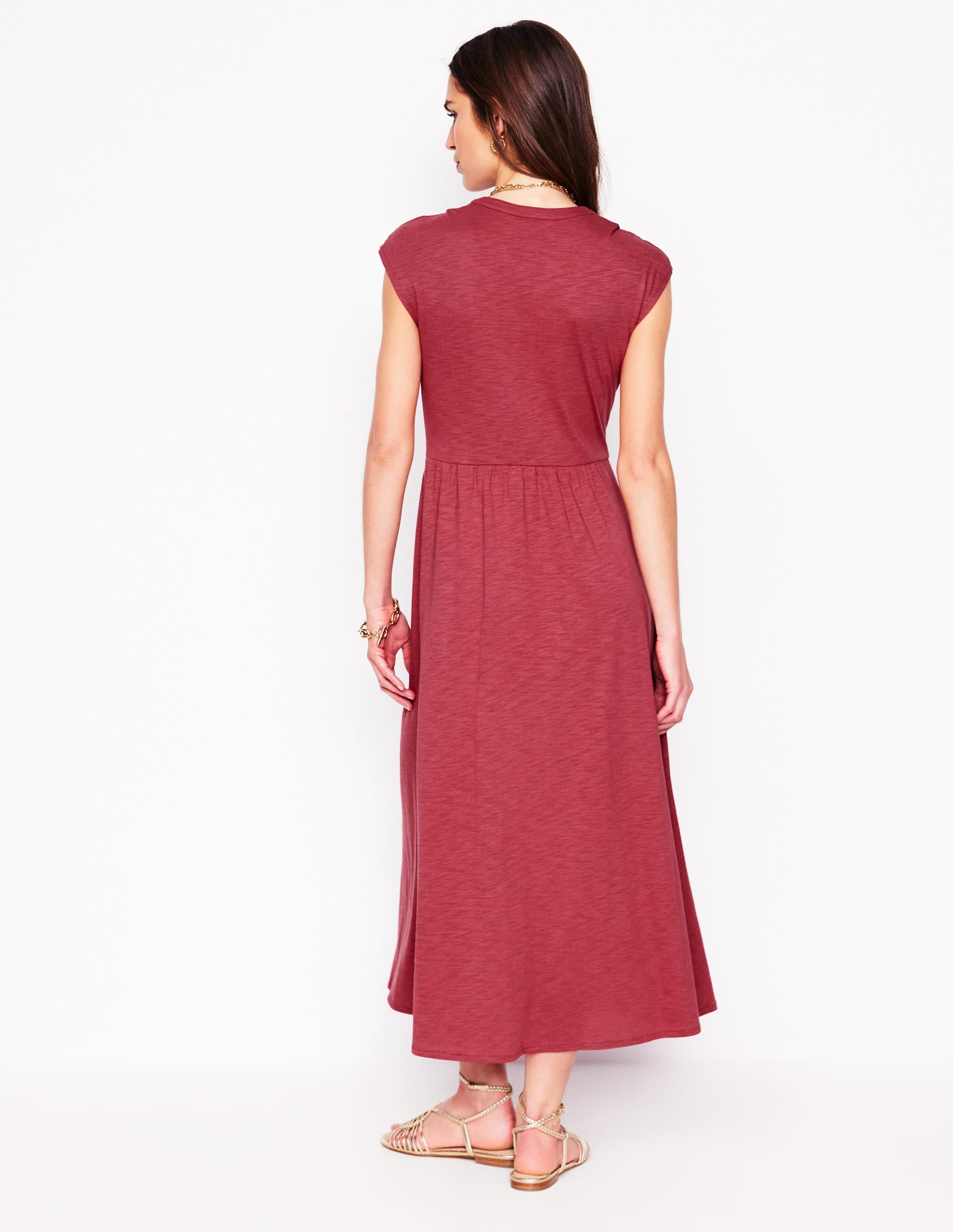 Chloe Jersey Midi Dress-Terracotta Red - Image 3