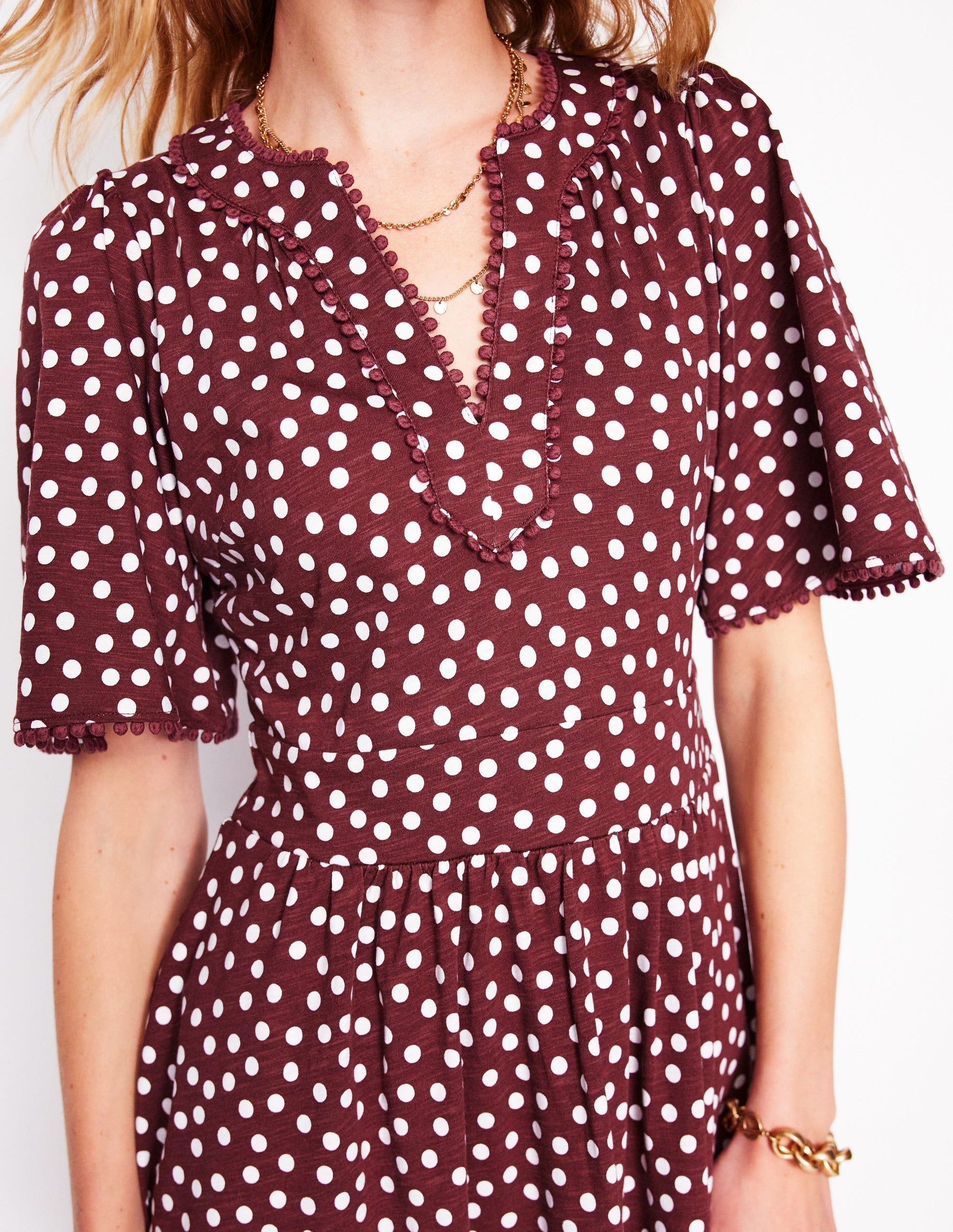 Maddie Trim Jersey Dress-Port and Ivory, Abstract Dot | Boden UK Maddie Trim Jersey Dress-Port and Ivory, Abstract Dot | Boden UK