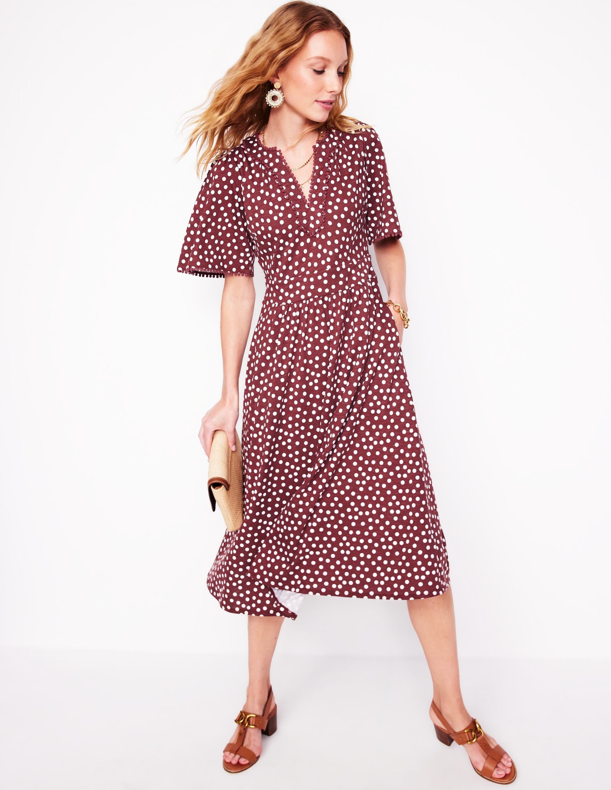 Maddie Trim Jersey Dress-Port and Ivory, Abstract Dot - Image 4