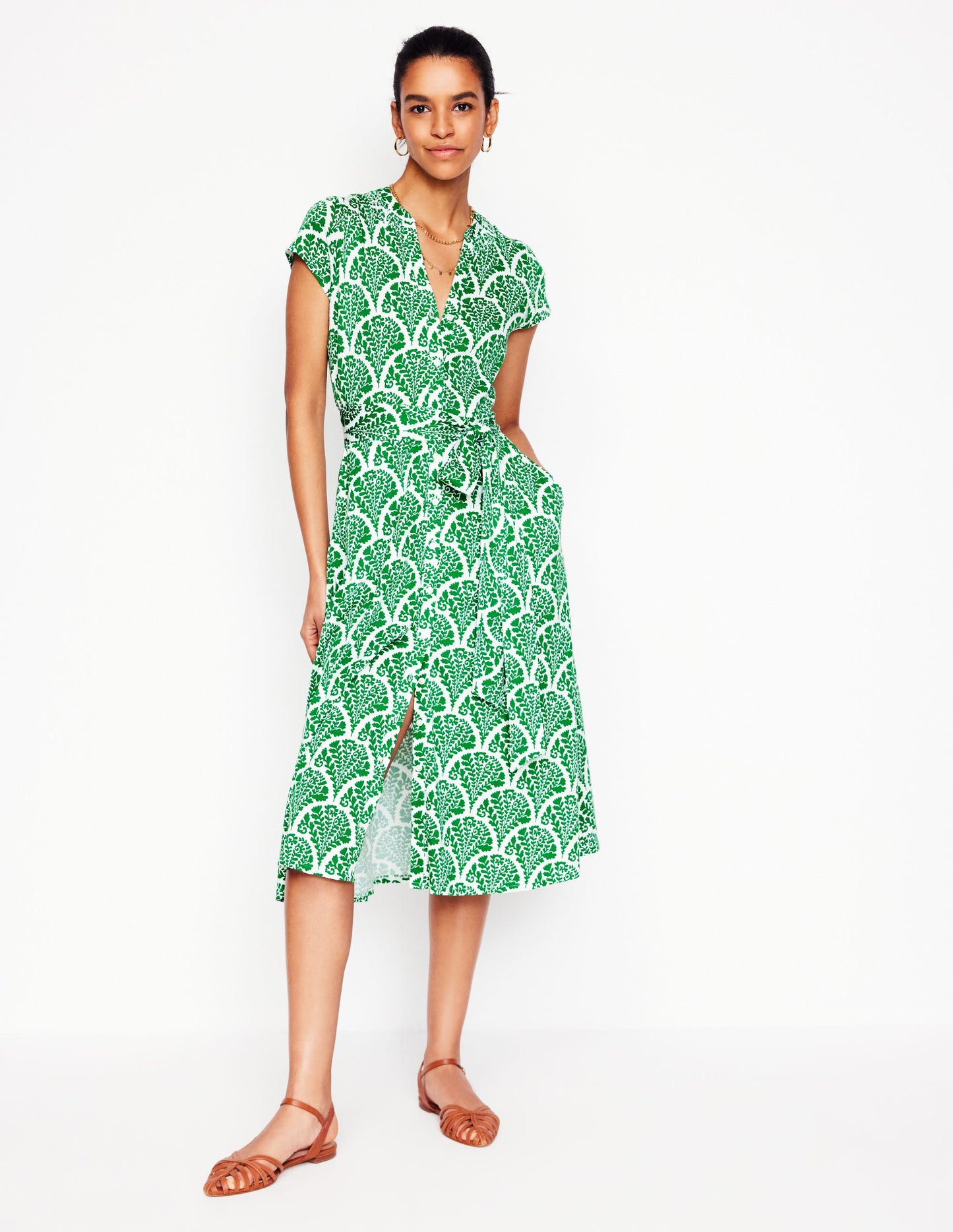 Sara Jersey Shirt Dress-Rich Emerald, Blossomy