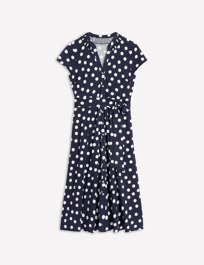 Sara Jersey Shirt Dress-French Navy, Abstract Dot-5