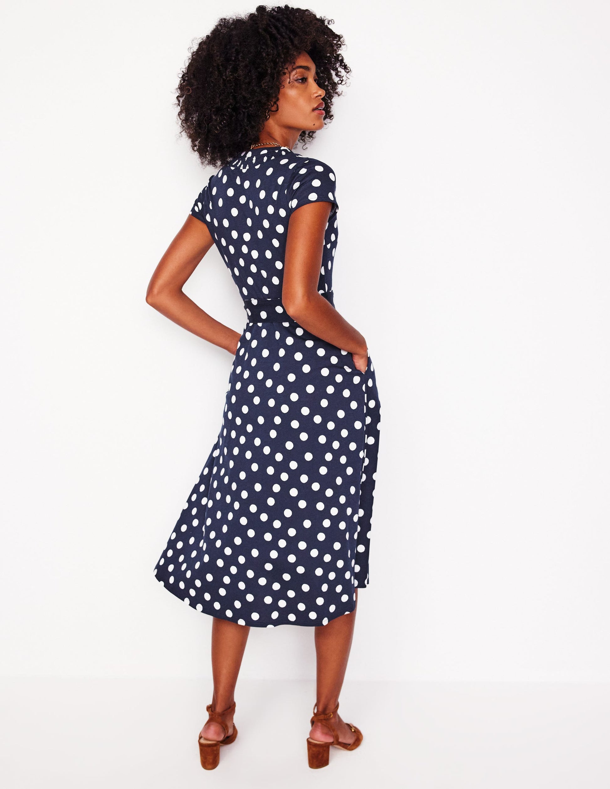 Sara Jersey Shirt Dress-French Navy, Abstract Dot-3